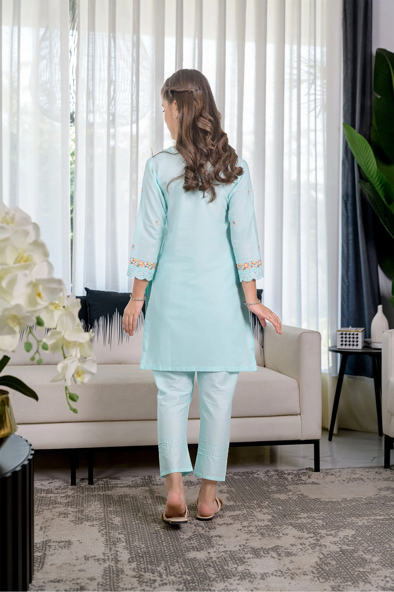 Fresh Bird Stitched 2 Piece Festive Kids Suit-Sea breeze - Image 7
