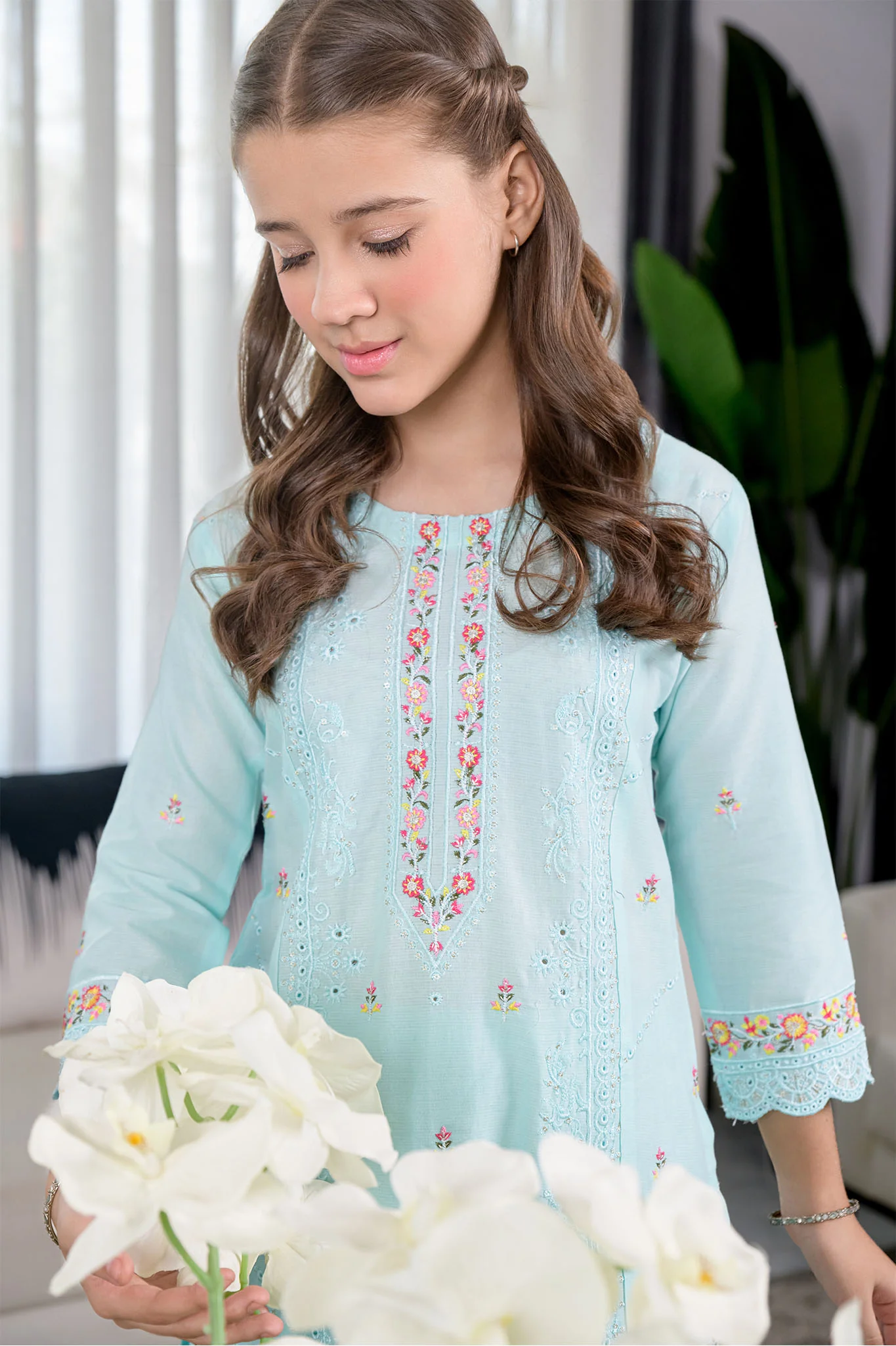 Fresh Bird Stitched 2 Piece Festive Kids Suit-Sea breeze - Image 8