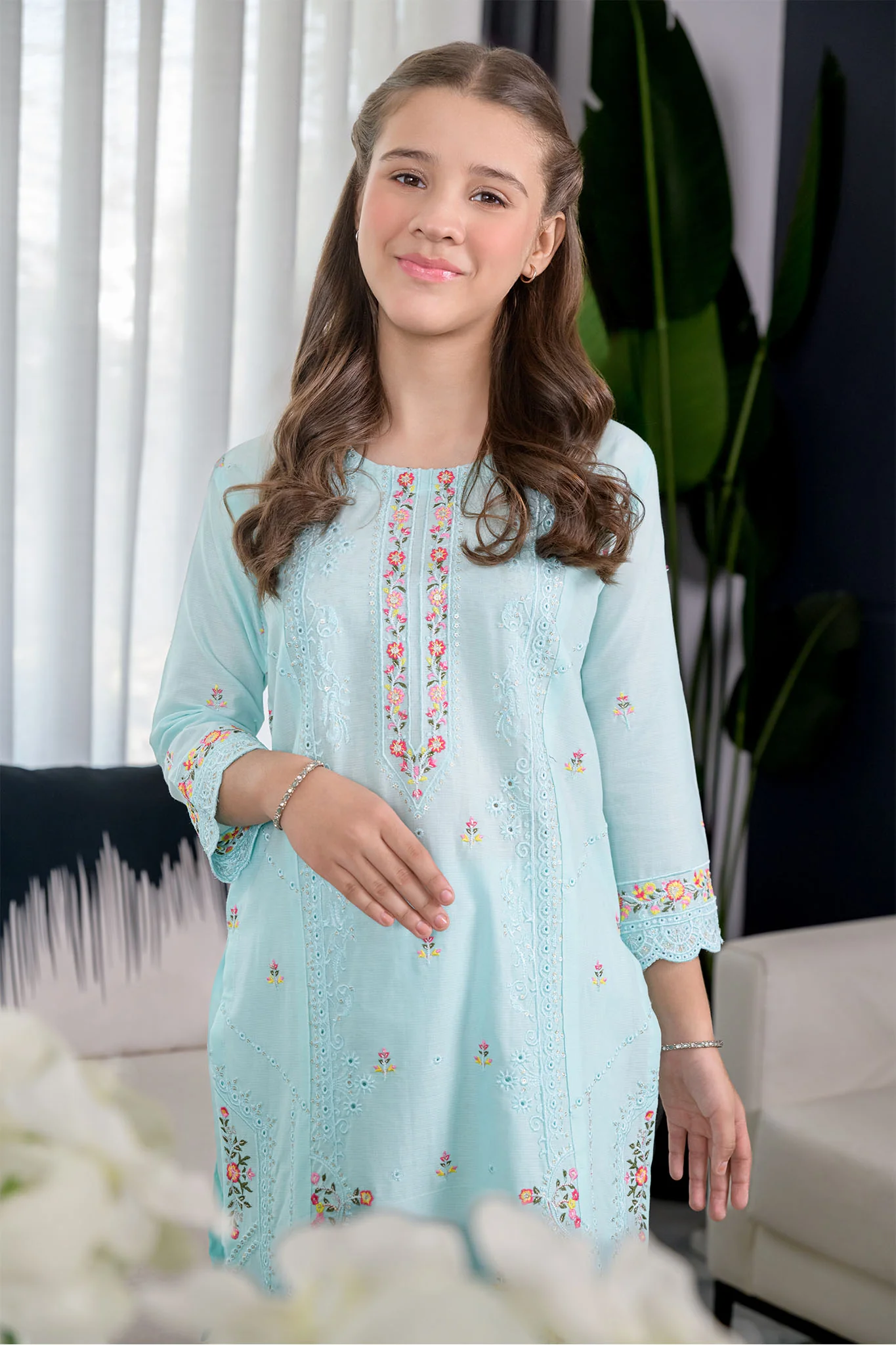 Fresh Bird Stitched 2 Piece Festive Kids Suit-Sea breeze - Image 9