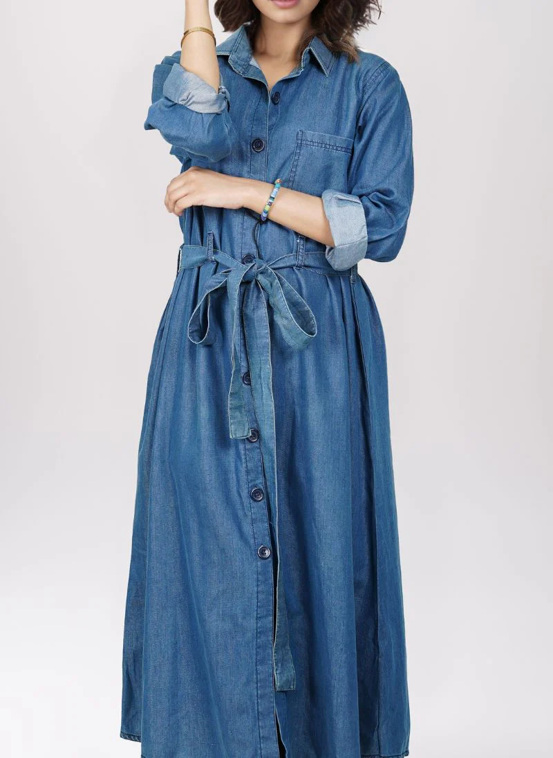 Hijab Ul Hareem Front-Open Trench Coat Denim Abaya - 0119-R-1012 - Image 2