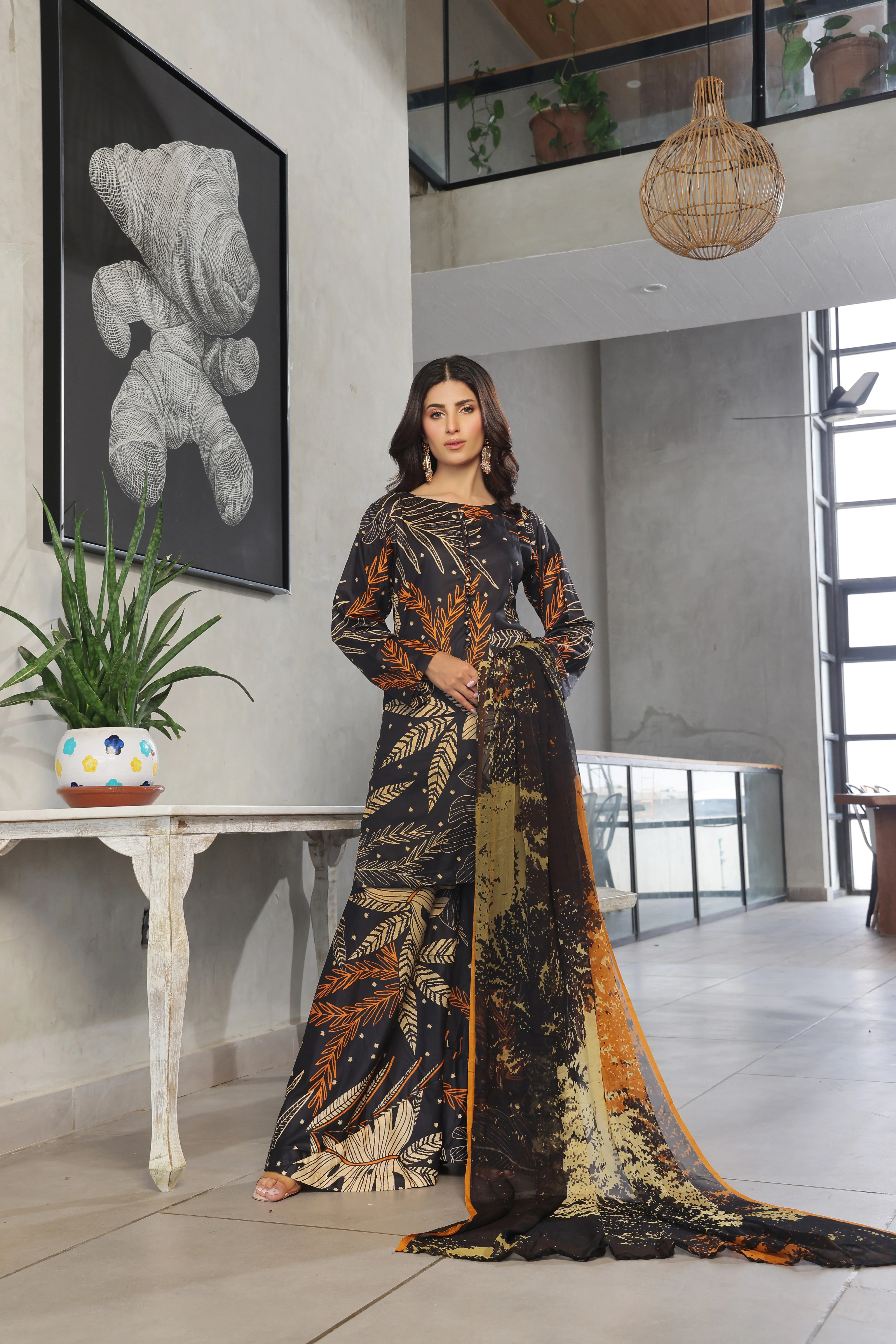 Whisper Winds By Feathers Unstitched 3 Piece Lawn Suit-SABLE-FT494 - Image 3