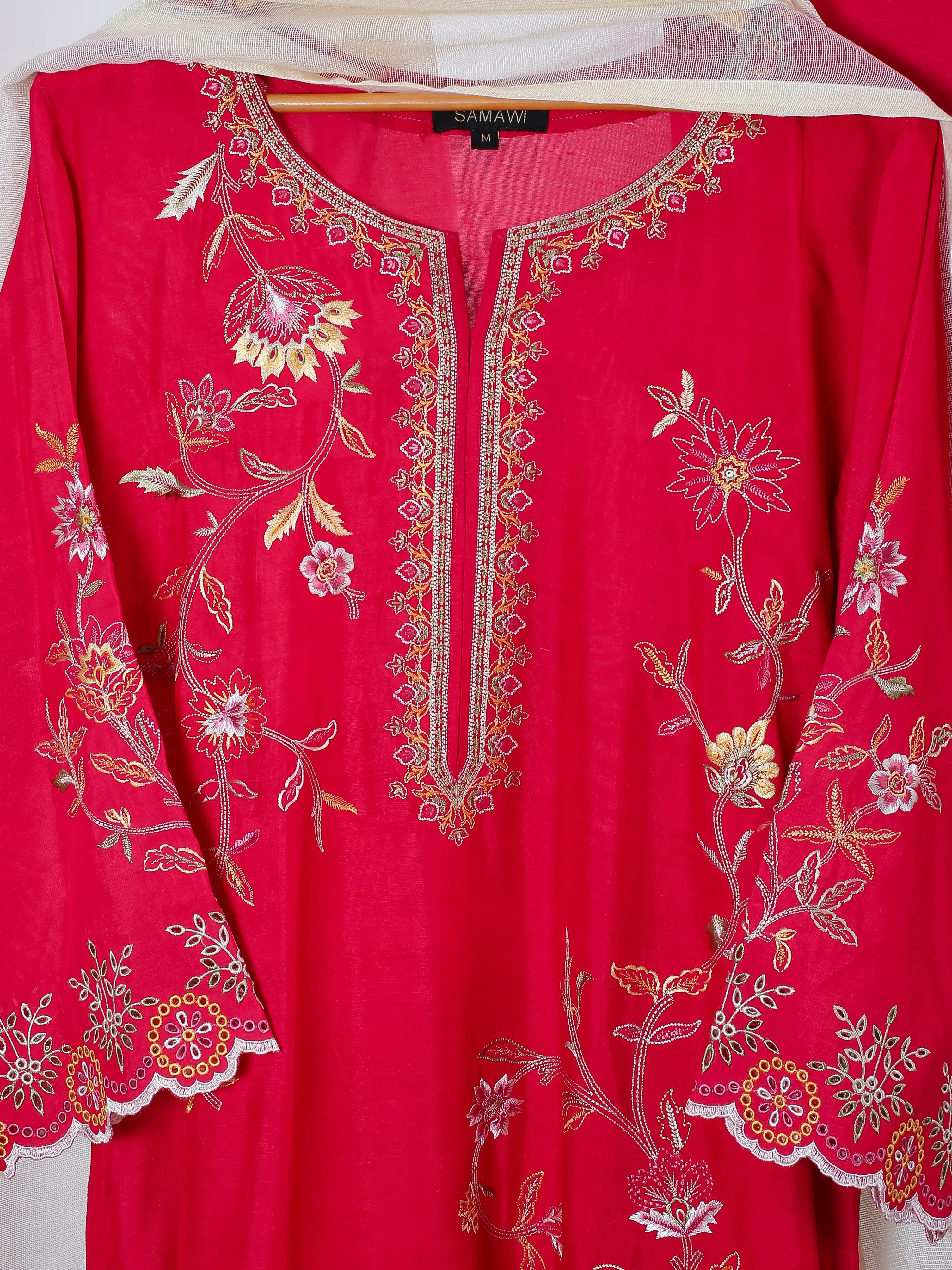 Samawi Stitched Kurta Suit-Fuchsia Kurta - Image 4