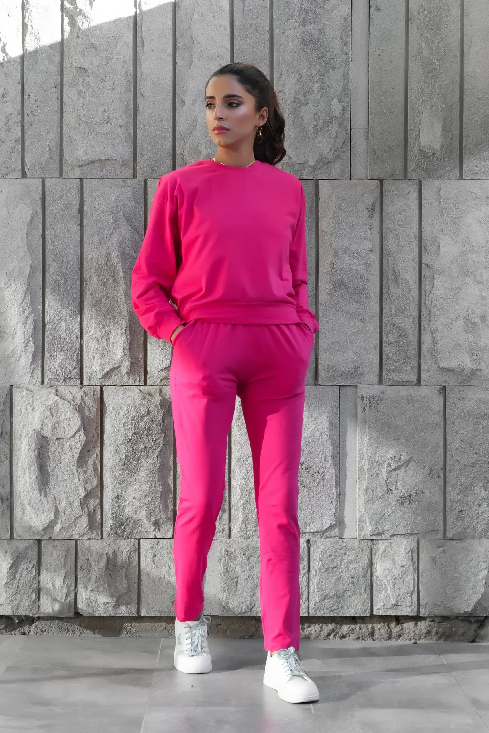 Dhaga Western Co Ords-Fushia Co Ords - Crop T-Shirt with Trouser