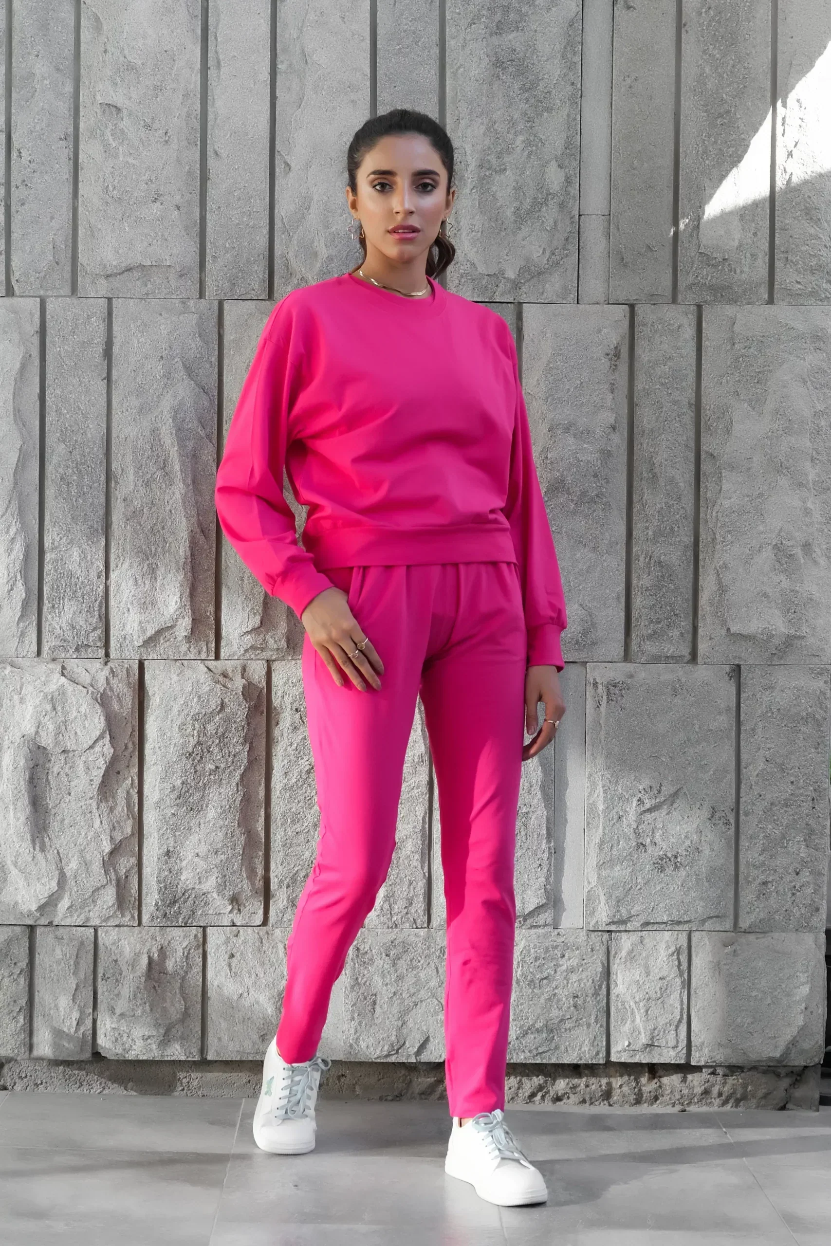 Dhaga Western Co Ords-Fushia Co Ords - Crop T-Shirt with Trouser - Image 2