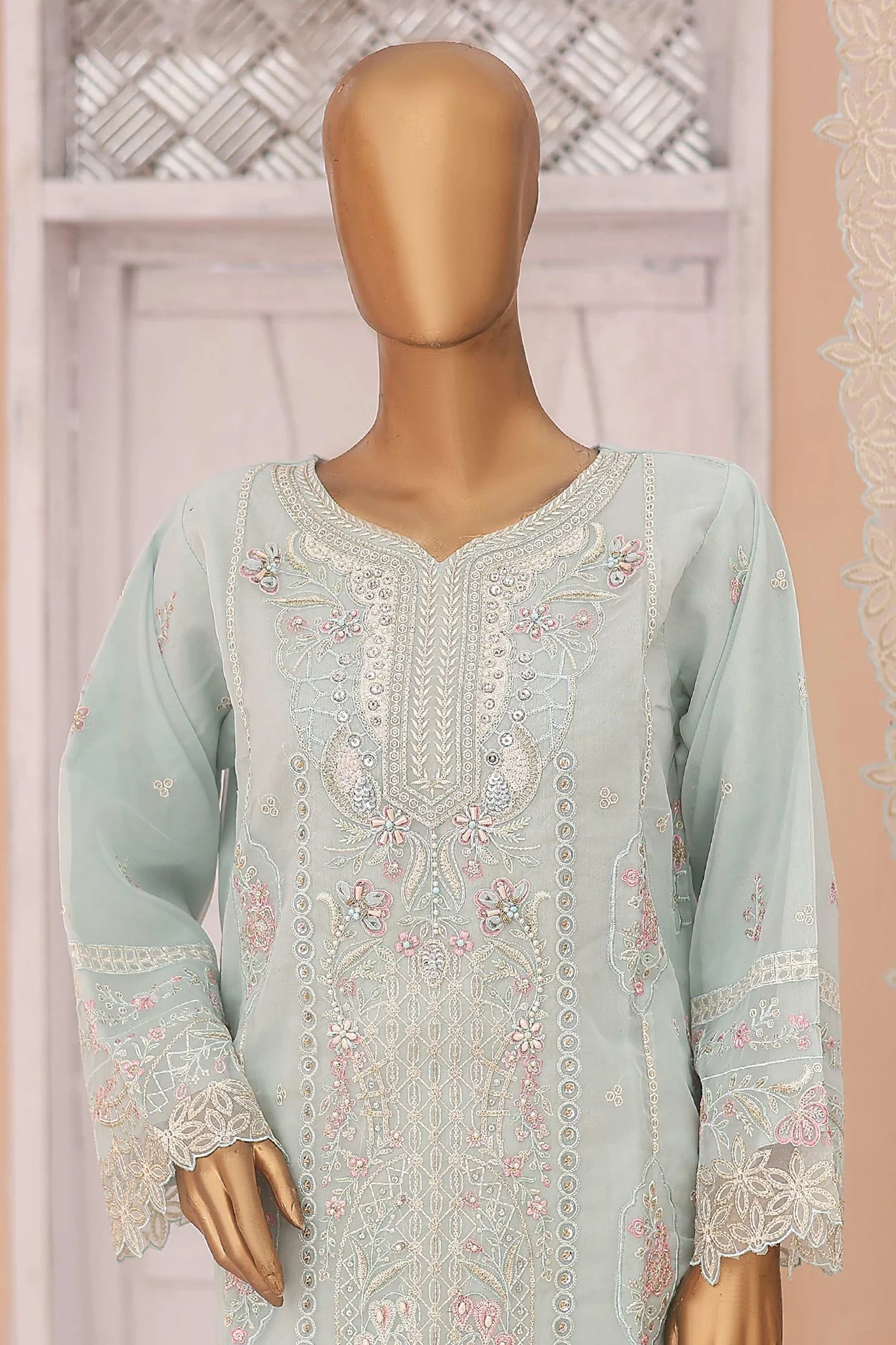 Gira By Bin Saeed Stitched 3 Piece Luxury Emb Chiffon Suit-RTS-979-Sky Blue - Image 2