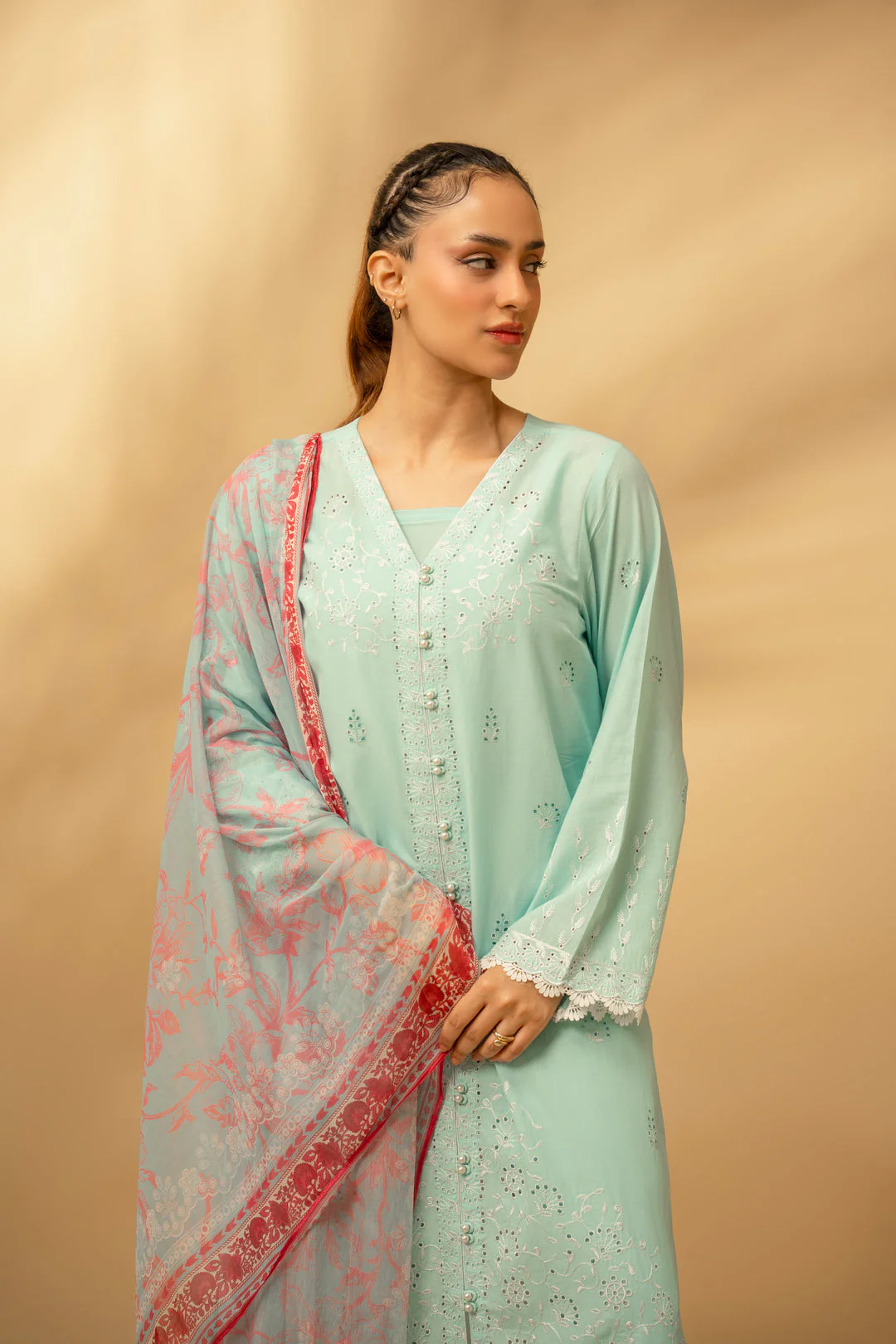 Zouj Unstitched 3 Piece Chikankari Lawn Edit Suit-Glacier Blue - Image 5