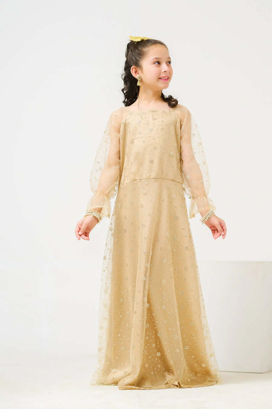 Sprinkles Stitched 1 Piece Formals Shirts Kids Collection'2025-Golden Starry Gown - 1pc Embelished - Image 4