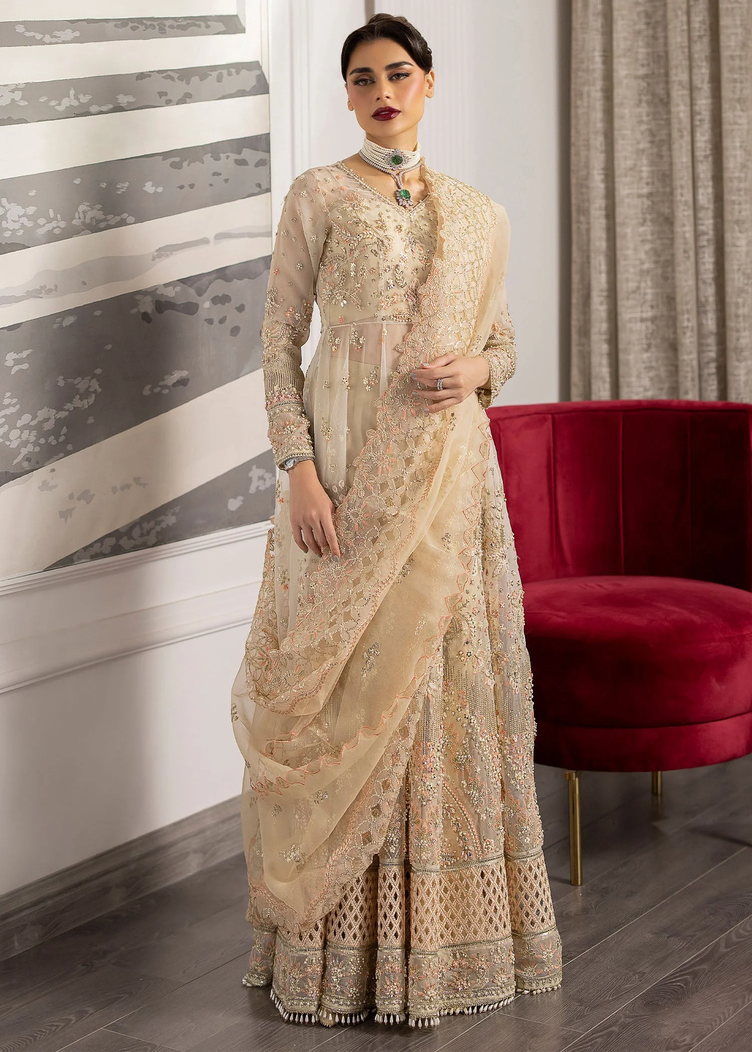 La More Unstitched 3 Piece Festive Formals Suit-Golden Whisper - Image 3