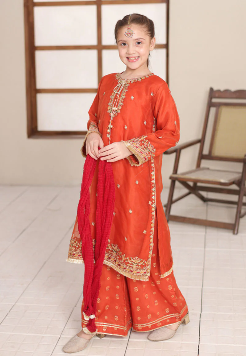 Gota Kinari By Shanzey Stitched 3 Piece Kids Festive Formals Suit-SHK-5505-Rust - Image 4