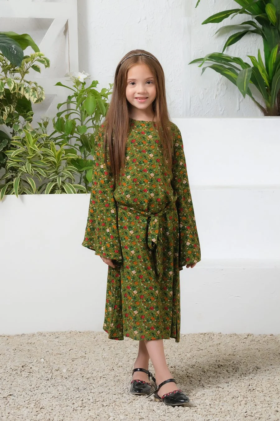 Sprinkles Stitched 1 Piece Summer Shirts Kids Suit-Green Floral Allover Floral Print Tunic Dress - Image 2