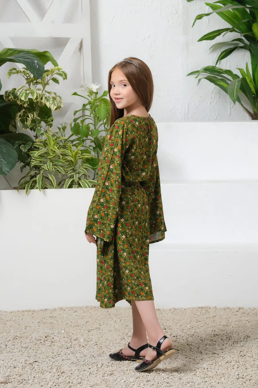 Sprinkles Stitched 1 Piece Summer Shirts Kids Suit-Green Floral Allover Floral Print Tunic Dress - Image 5
