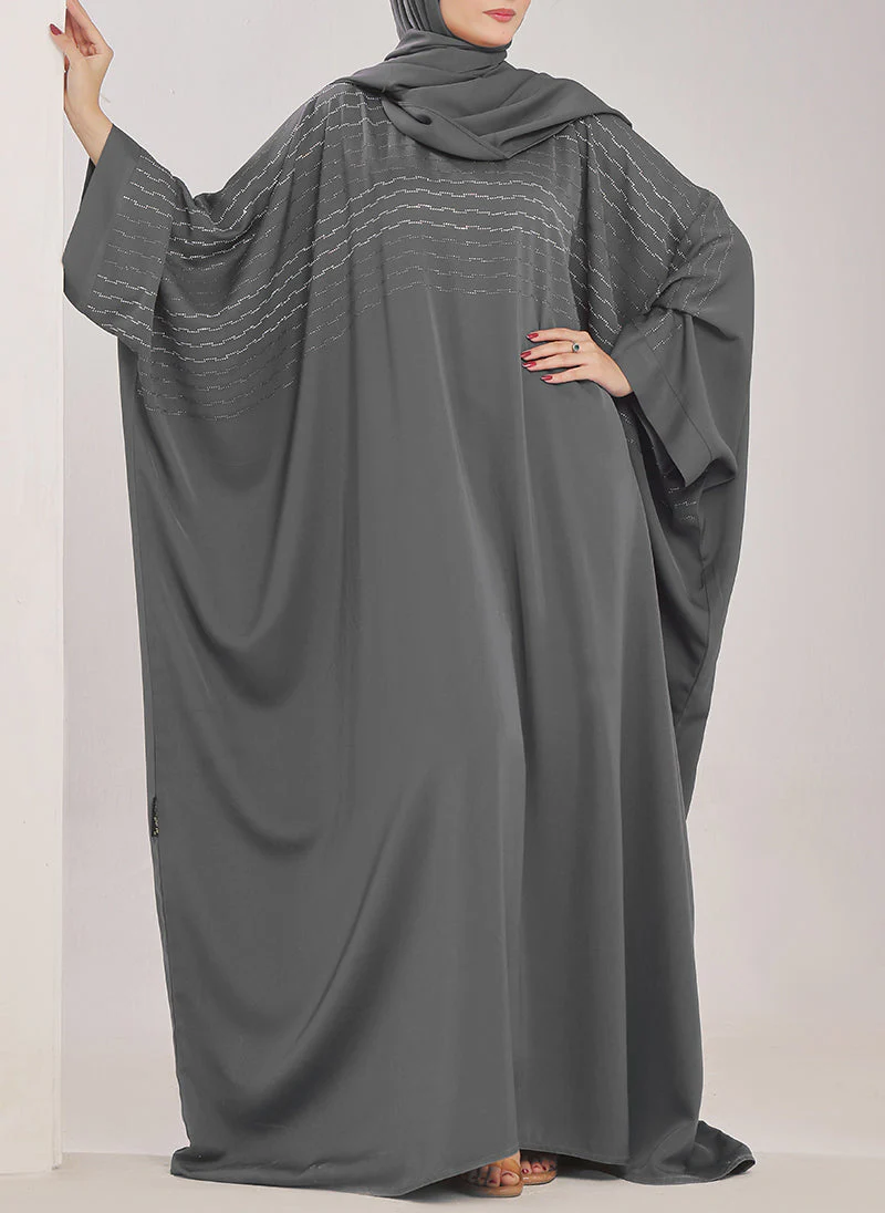 Hijab Ul Hareem Grey Stone Work Jilbab - JILBAB-C-1021 - Image 2
