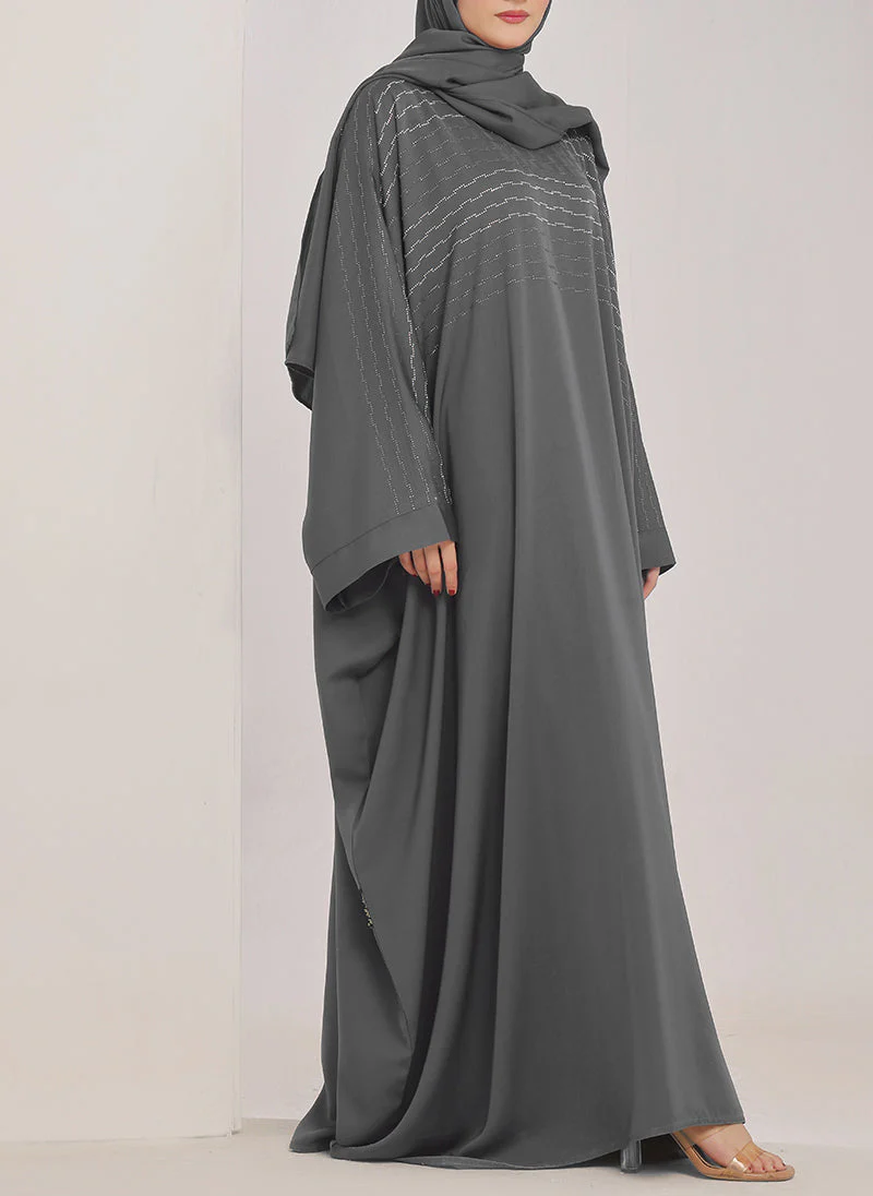 Hijab Ul Hareem Grey Stone Work Jilbab - JILBAB-C-1021 - Image 3