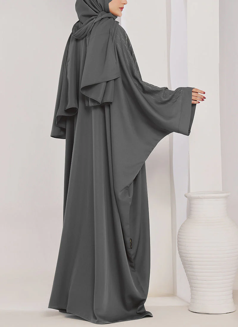 Hijab Ul Hareem Grey Stone Work Jilbab - JILBAB-C-1021 - Image 4