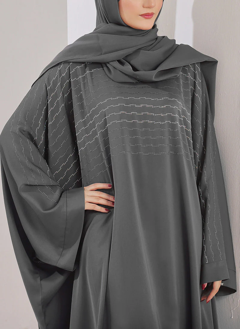 Hijab Ul Hareem Grey Stone Work Jilbab - JILBAB-C-1021 - Image 5