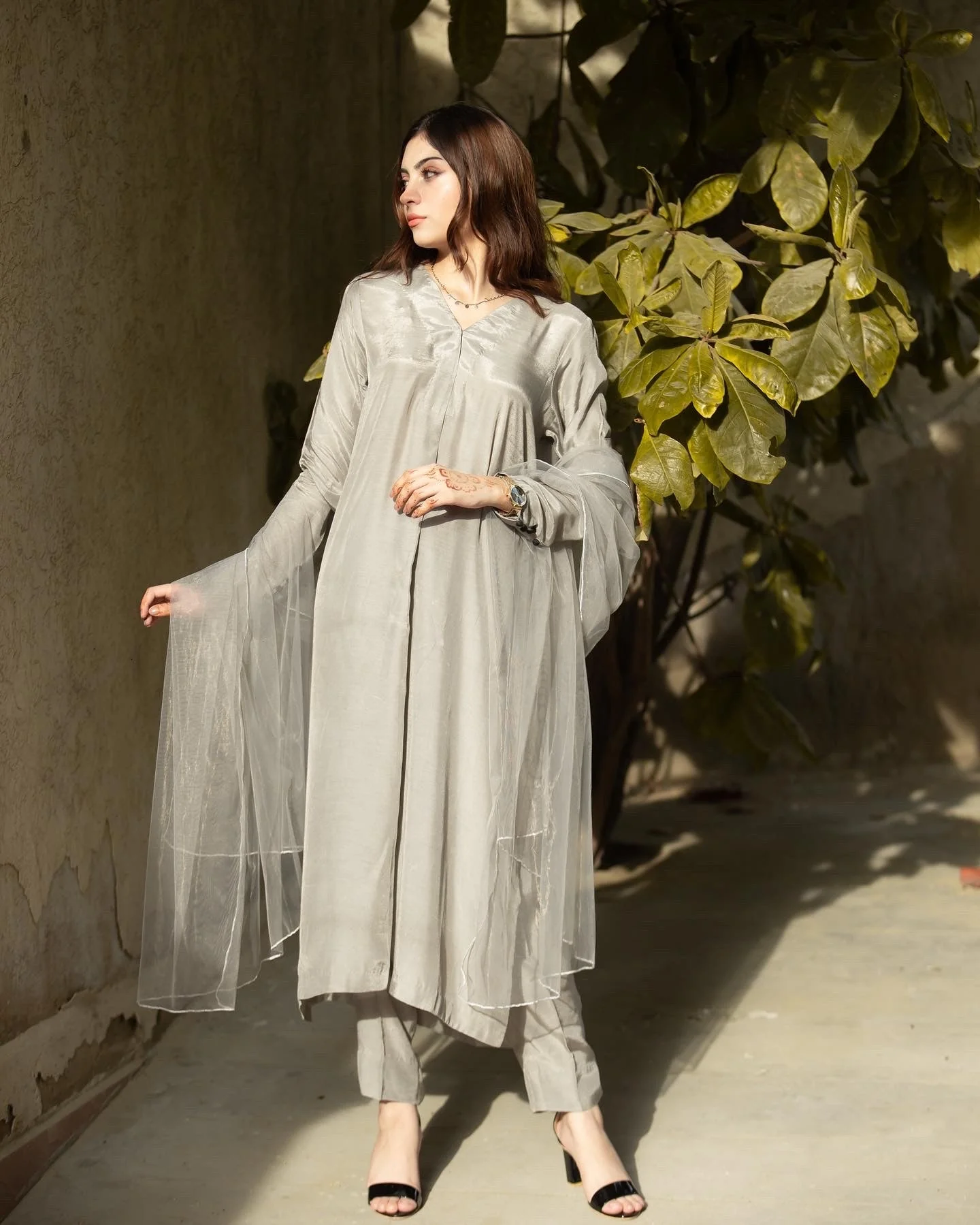 Zauk Stitched 3 Piece Collection-Grey Three Piece Dress - Image 3