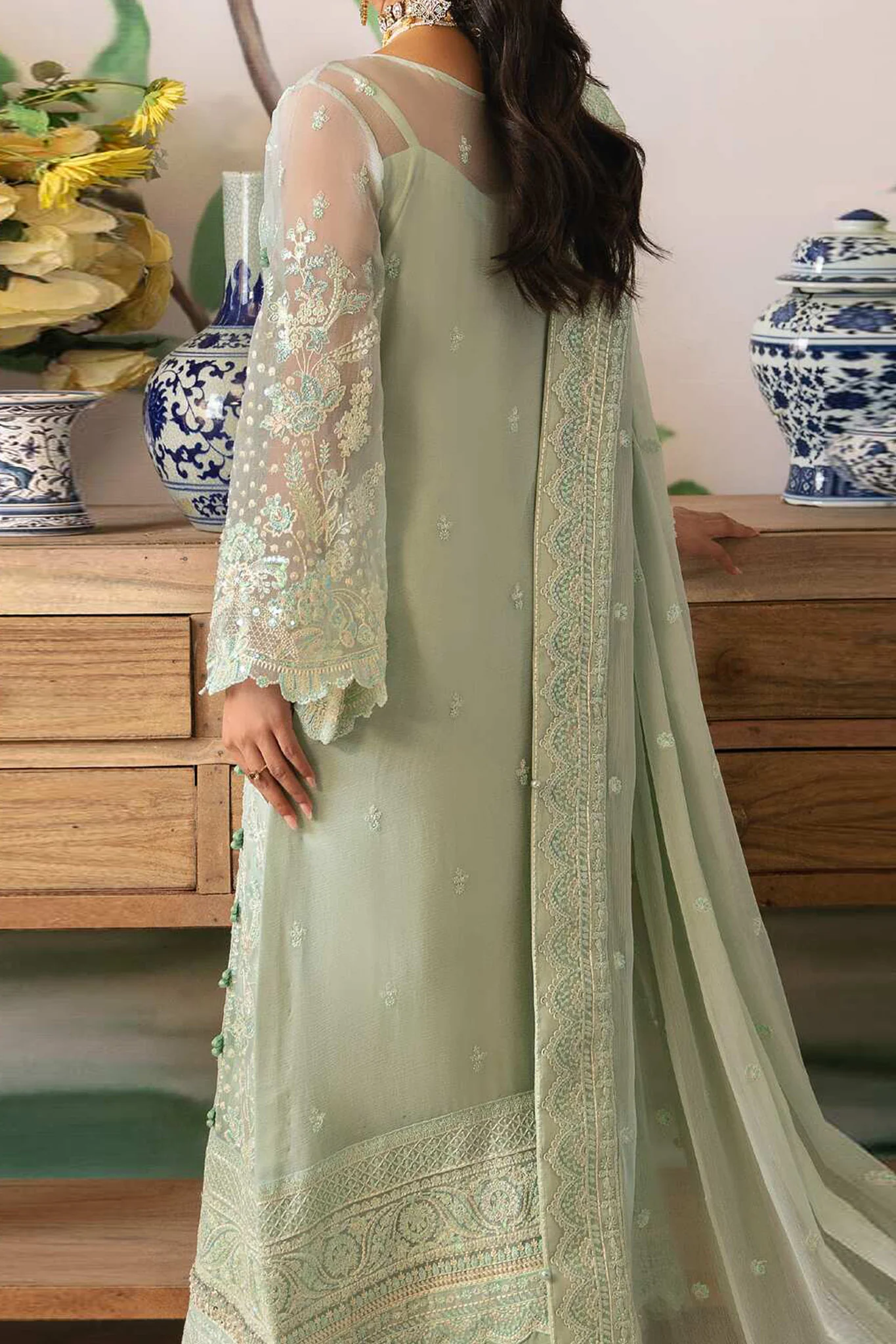 Gulaal Unstitched 3 Piece Luxury Formals Chiffon Suit-02-Jade - Image 3