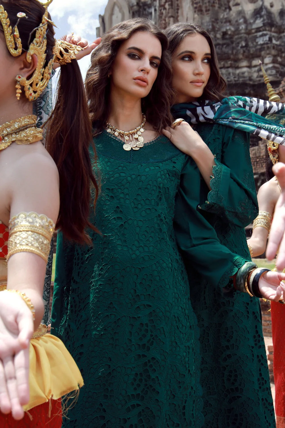 Gulmina Unstitched 3 Piece Luxury Lawn Vol-02 Suit-Emerald Drape With Long Shirt - Image 12