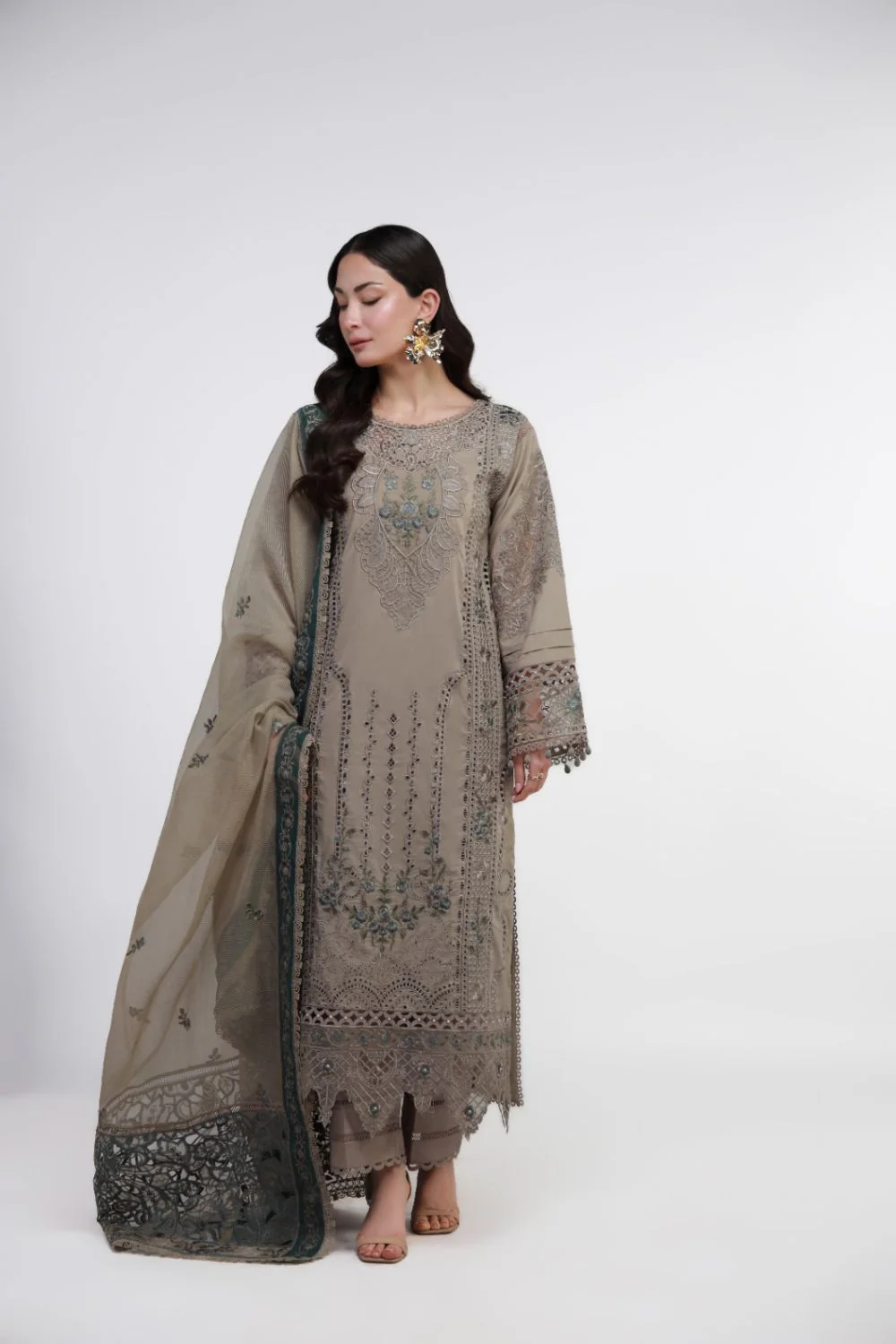 Gulmina Unstitched 3 Piece Luxury Lawn Vol-02 Suit-Grey Dusk Long Shirt With Trouser - Image 10