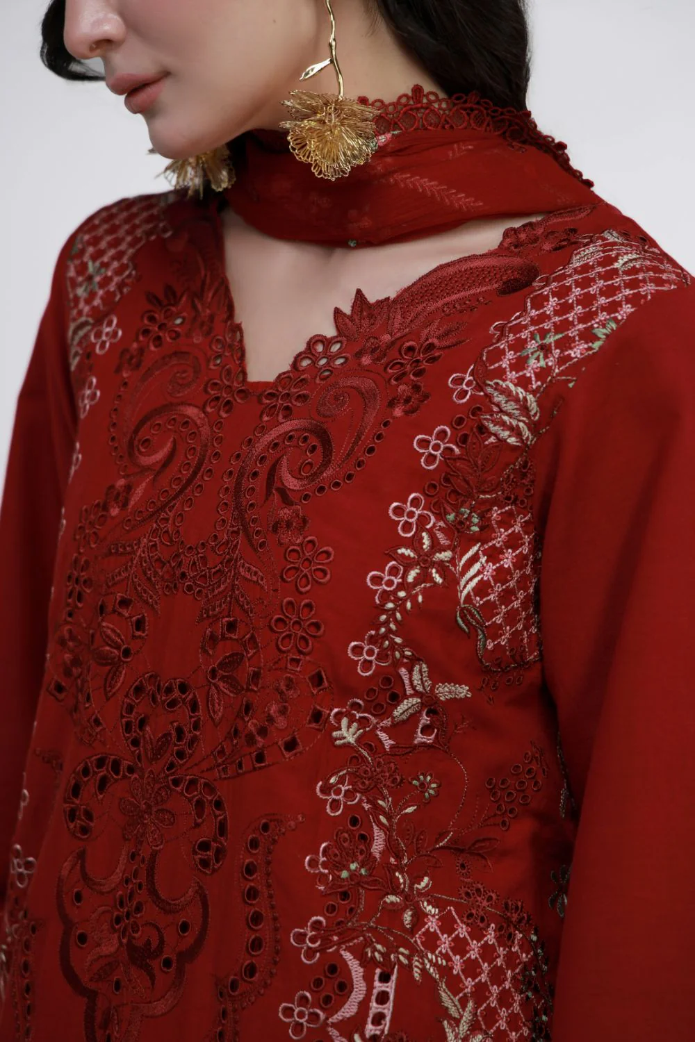 Gulmina Unstitched 3 Piece Luxury Lawn Vol-01 Suit-Scarlet - Image 2
