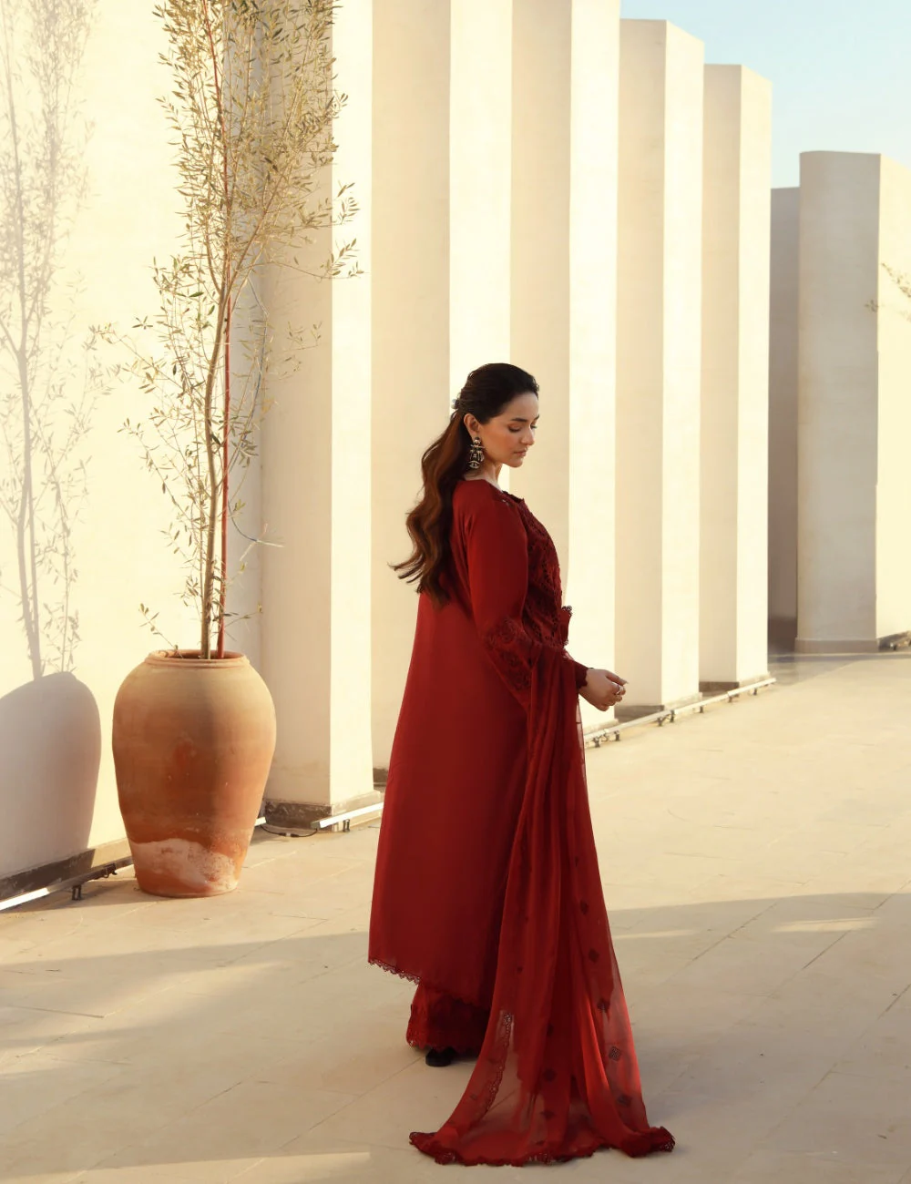 Gulmina Unstitched 3 Piece Luxury Lawn Vol-01 Suit-Scarlet - Image 4