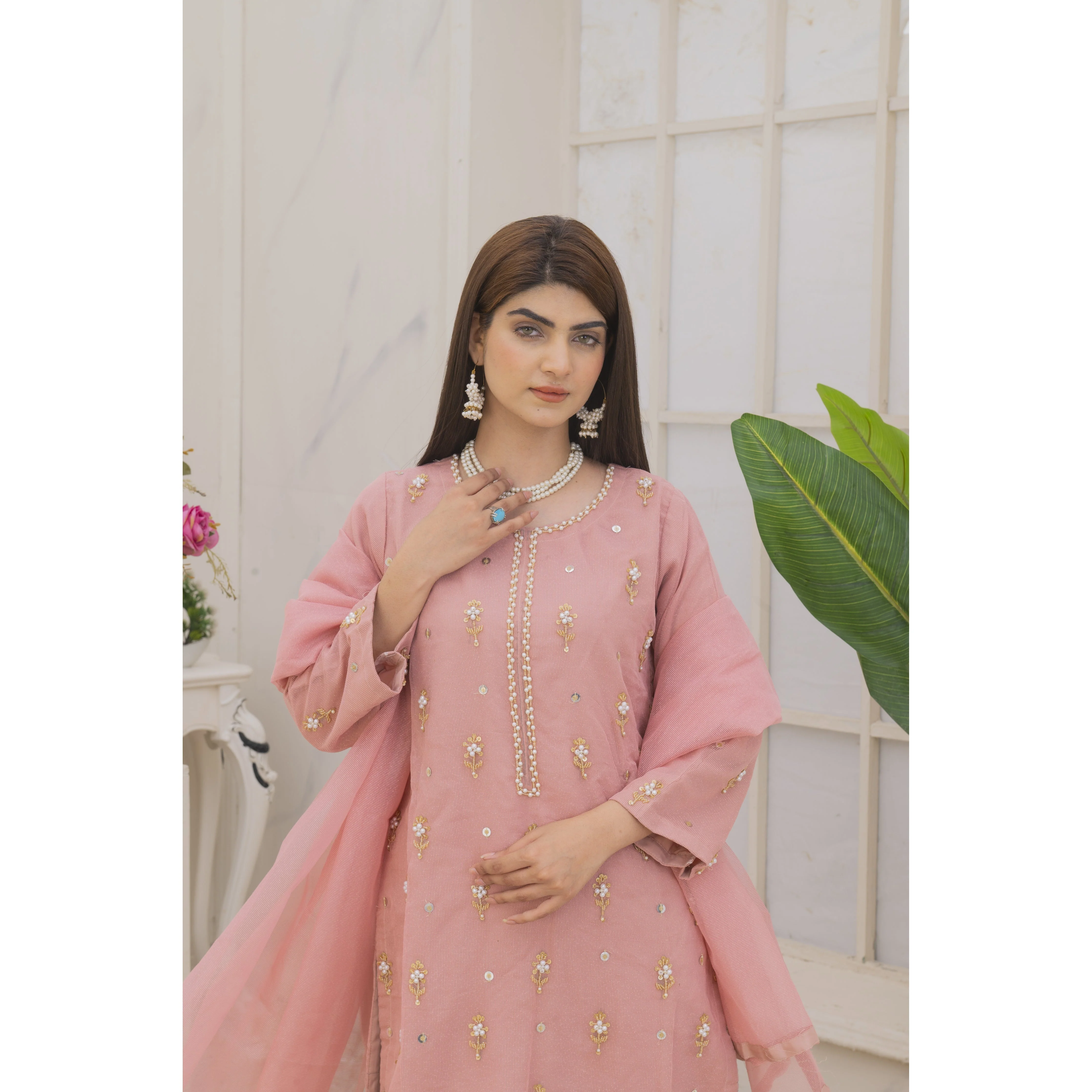 Zaib E Hoor Handmade Neckline Stitched 3-pc Suit - Image 8