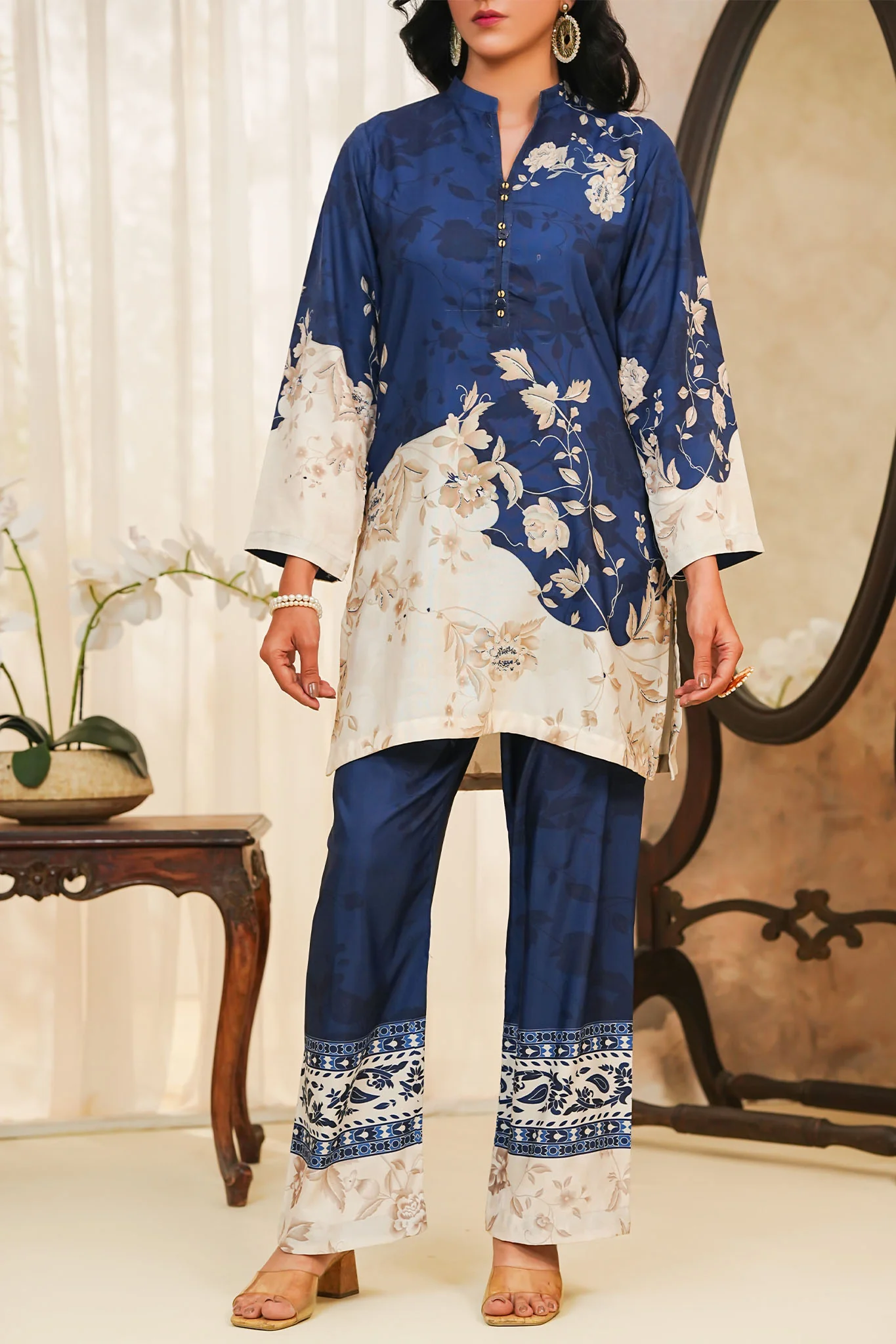 Hazel By Aizal Stitched Co Ords Slub Linen Winter Vol-02 Suit-AHZL-05-Blue