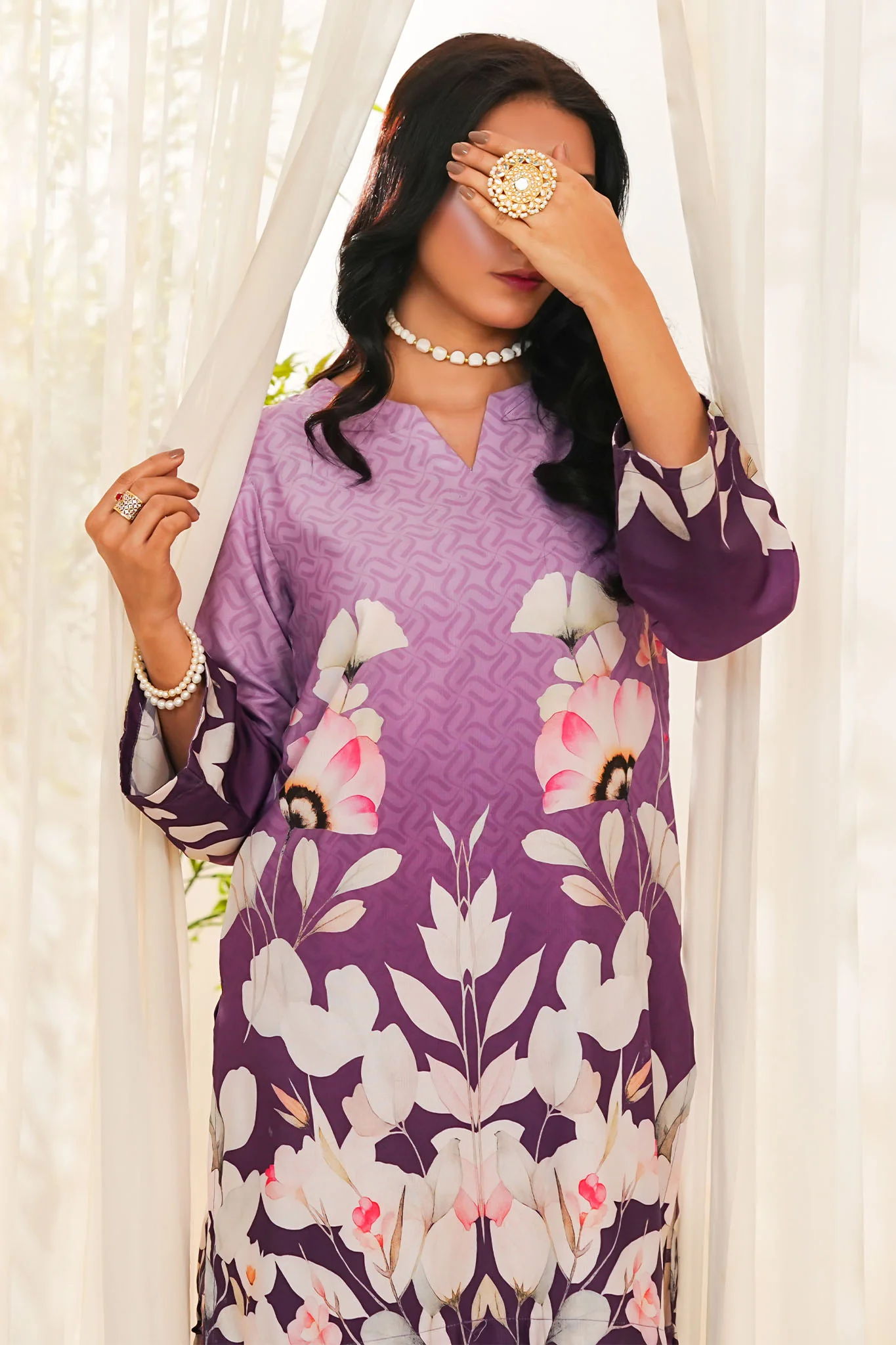 Hazel By Aizal Stitched Co Ords Slub Linen Winter Vol-02 Suit-AHZL-09-Light Purple - Image 2