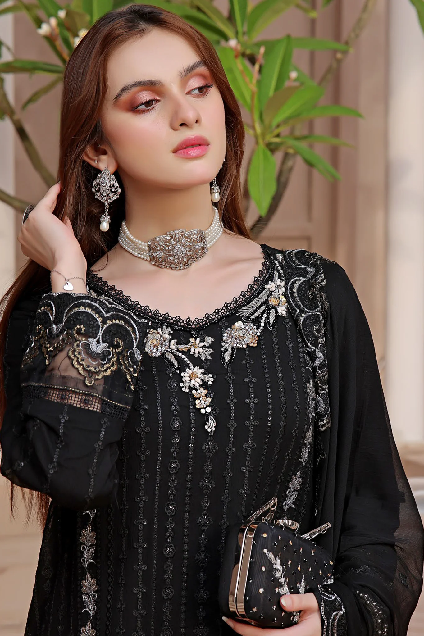 Hazel By Guzel Stitched 3 Piece Festive Formals with Clutch Suit-04-Moon - Image 4