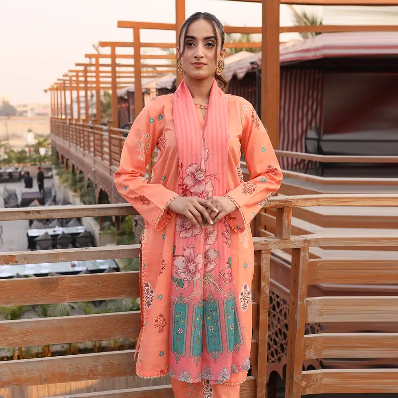 Heeriye 3 Piece Stitched Printed Lawn Suit - H303 - Image 2