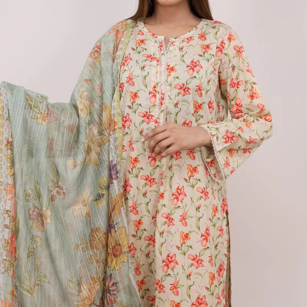 Heeriye 3 Piece Stitched Printed Lawn Suit - H308 - Image 4
