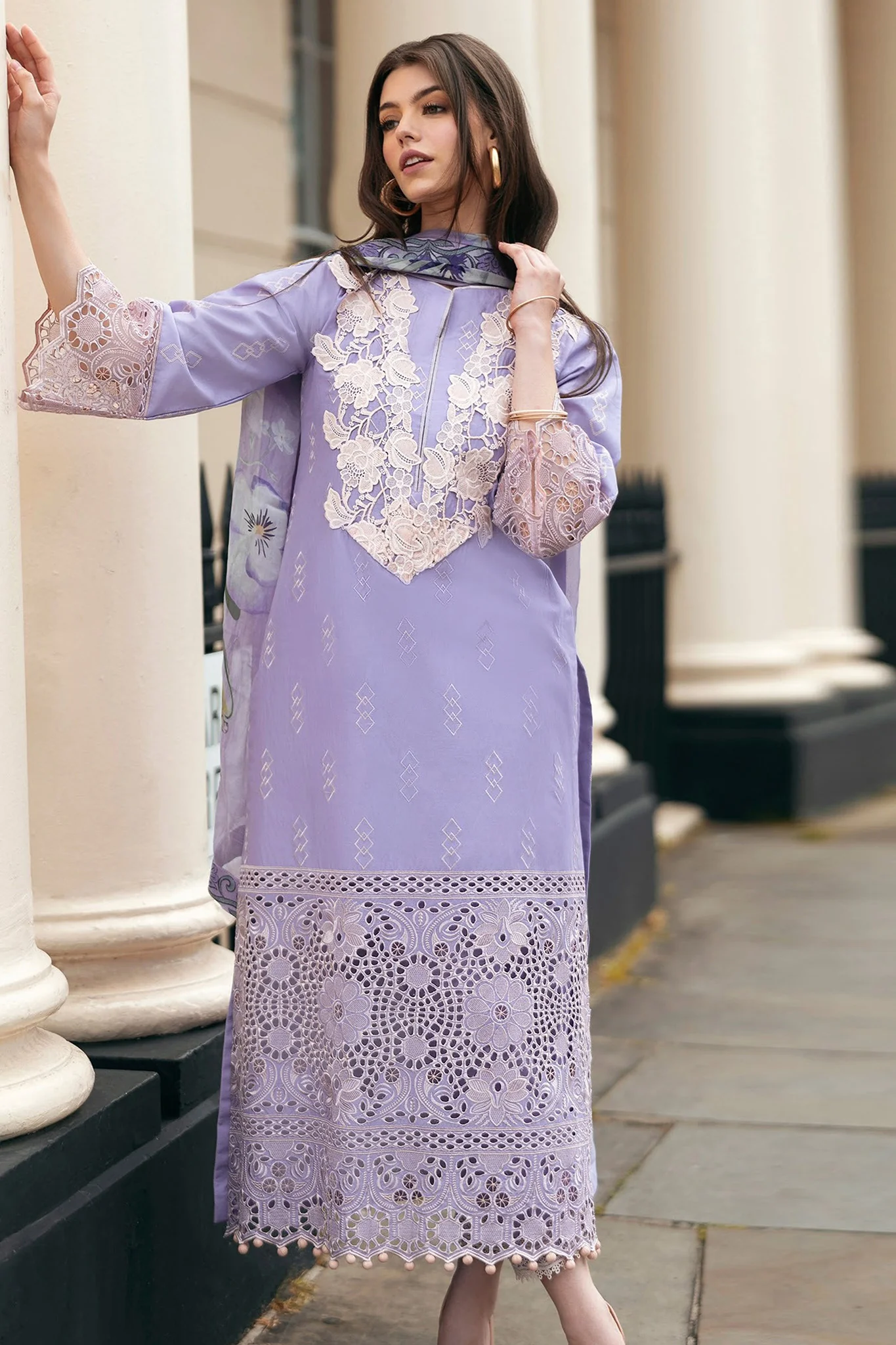 Hemline Odyssey By Mushq Unstitched 3 Piece Luxury Emb Lawn Suit-HMC-09-Bloom Boulevard - Image 3