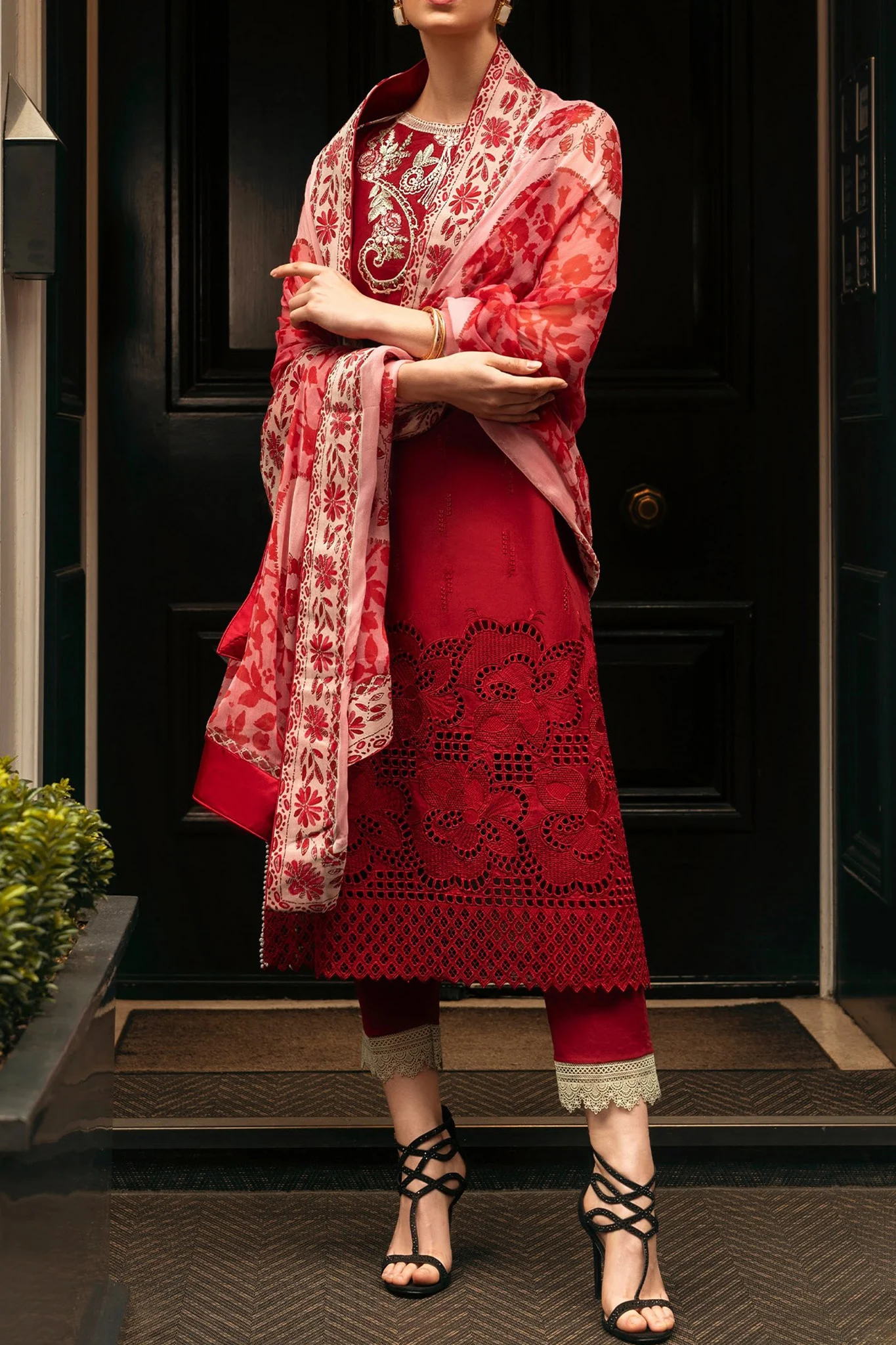 Hemline Odyssey By Mushq Unstitched 3 Piece Luxury Emb Lawn Suit-HMC-06-Crimson Chic - Image 4