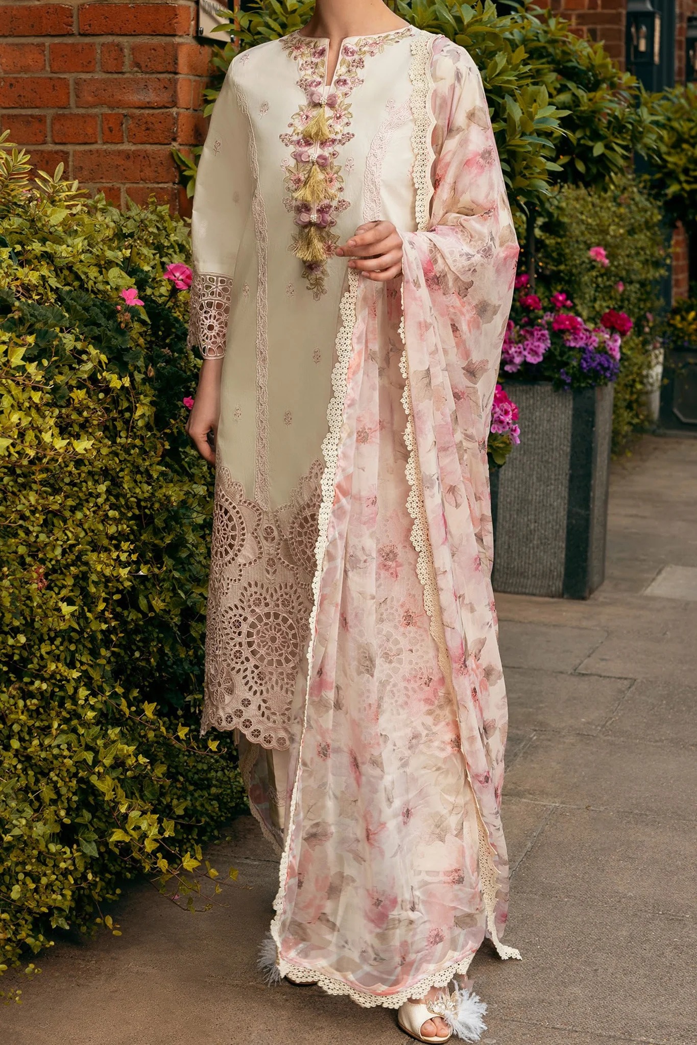 Hemline Odyssey By Mushq Unstitched 3 Piece Luxury Emb Lawn Suit-HMC-08-Mocha Muse - Image 3