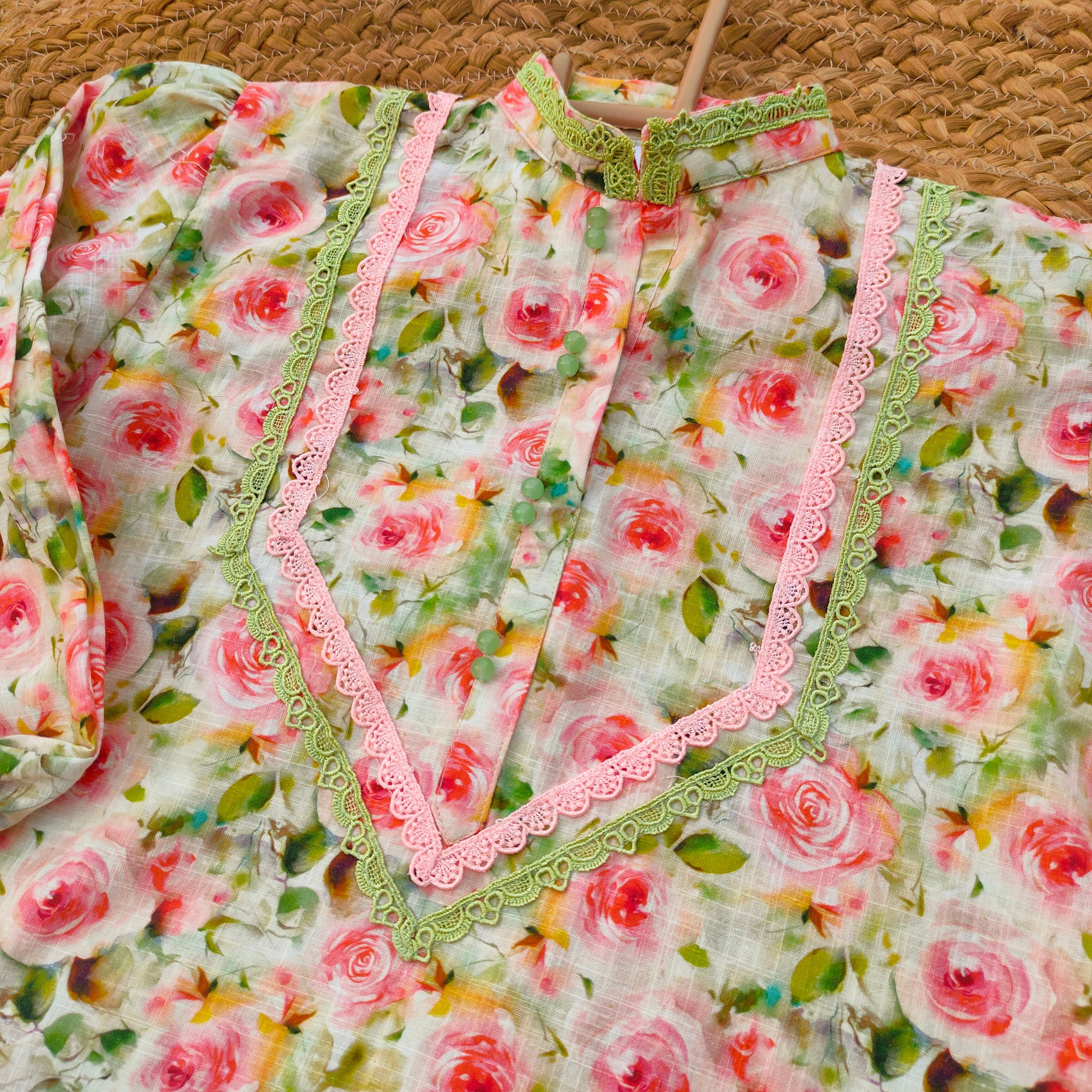 Hiba Fashion Pink floral Khaddar 2 PC dress (BW-001) - Image 2