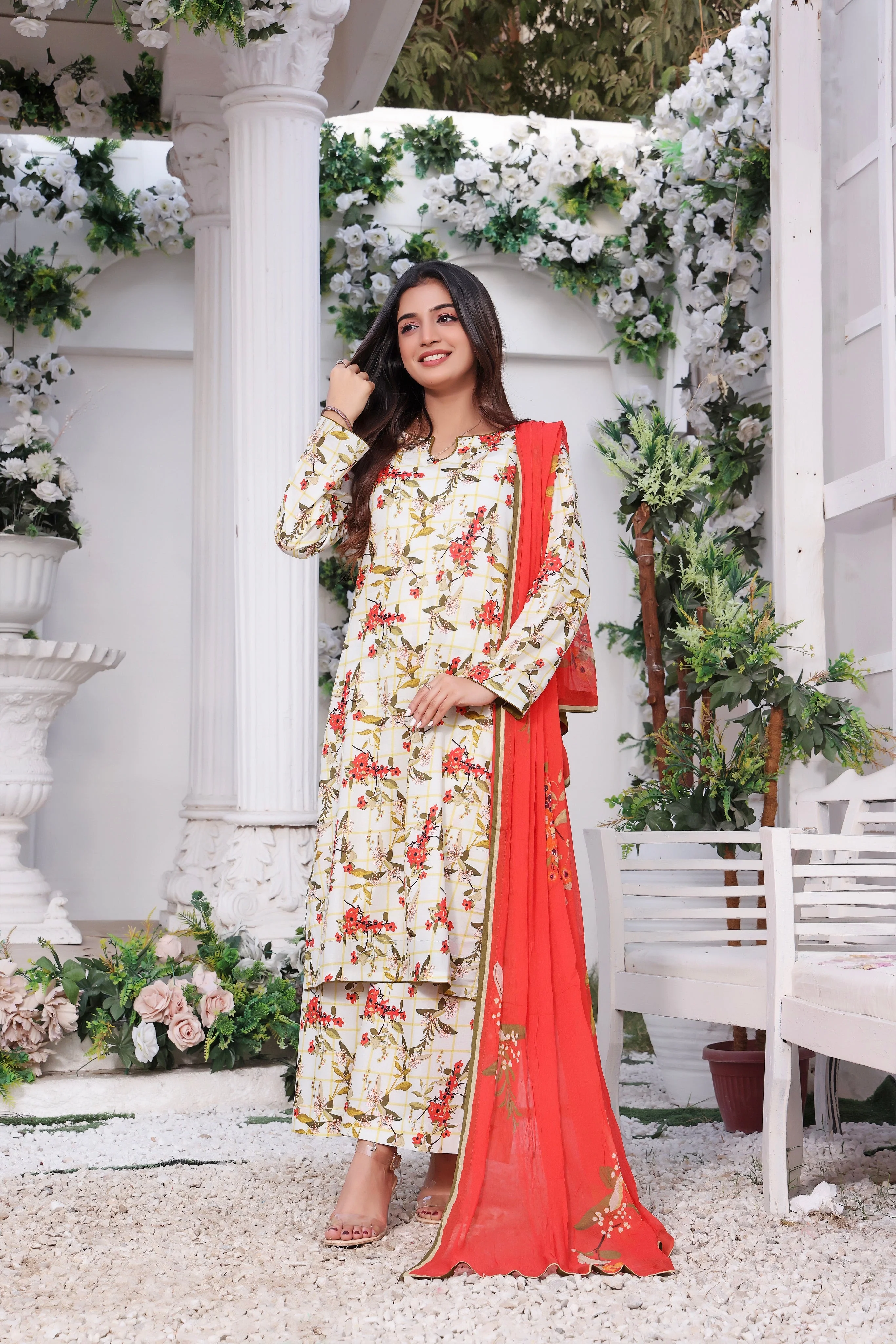 Feathers Unstitched 3 Piece Summer Collection-HIZEL-FT196 - Image 2