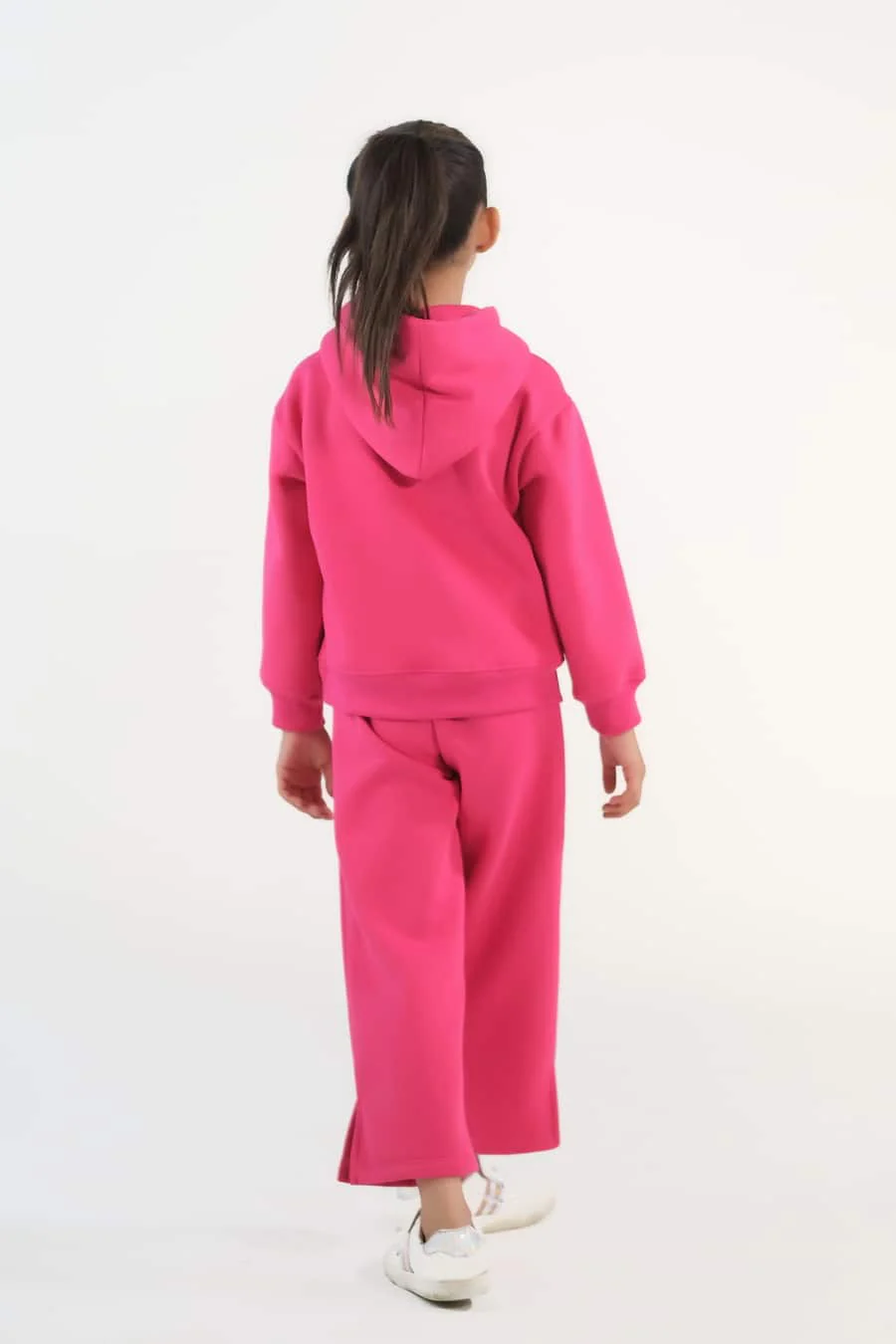 Sprinkles Stitched 2 Piece Winter Co Ord Sets Kids Suit-Hoodie With Slit Open Flared Pants - Hot Pink - Image 2