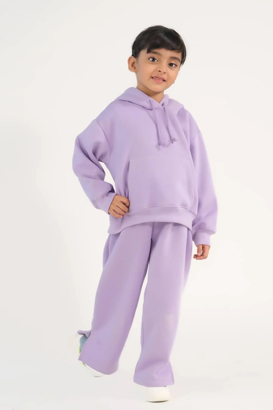 Sprinkles Stitched 2 Piece Winter Co Ord Sets Kids Suit-Hoodie With Slit Open Flared Pants - Lilac