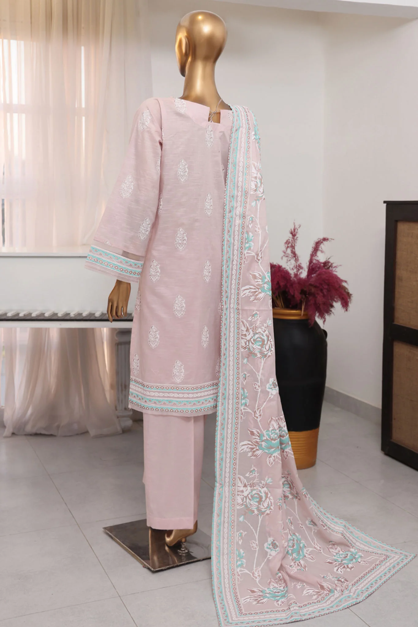 Hues Gold by Hz Stitched 3 Piece Festive Eid Edit Lawn Suit-SSP-3P-018 - Image 3