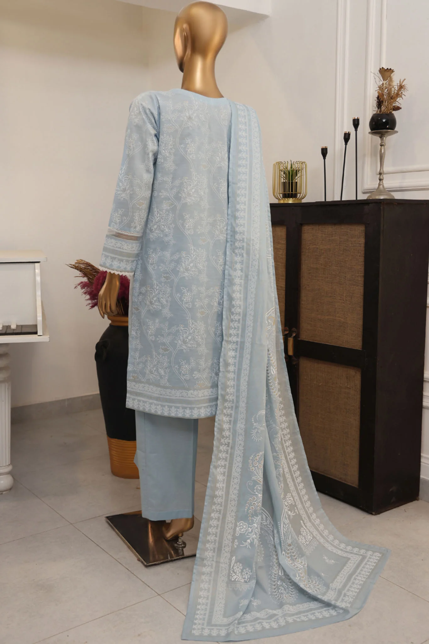 Hues Gold by Hz Stitched 3 Piece Festive Eid Edit Lawn Suit-SSP-3P-021 - Image 3