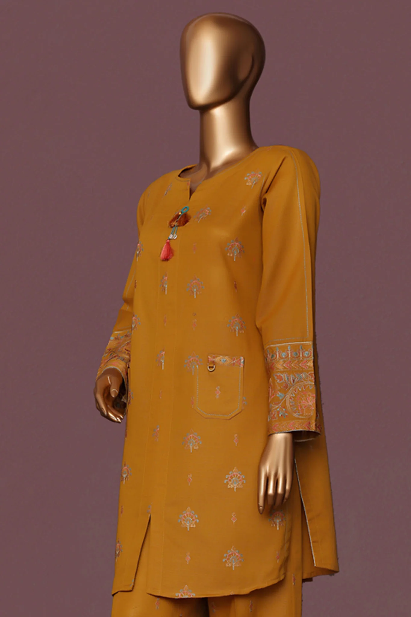 HZ Basics Stitched 2 Piece Solids Emb Khaddar Co Ords Suit-KEC-113 - Image 3
