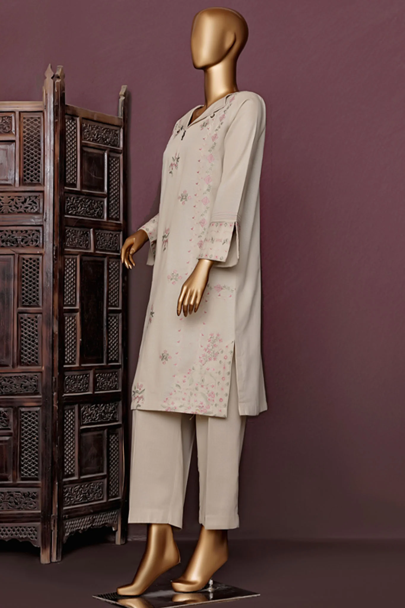 HZ Basics Stitched 2 Piece Solids Emb Khaddar Co Ords Suit-KEC-114 - Image 3