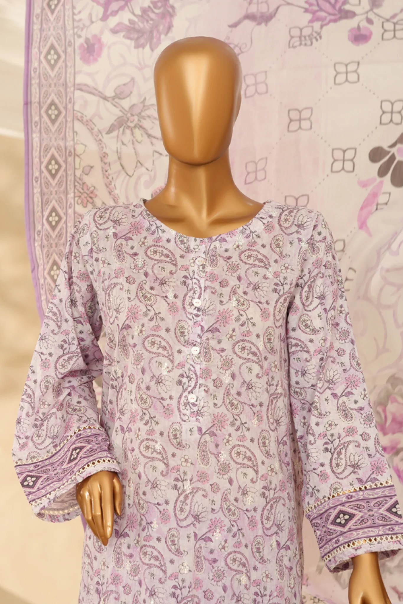 HZ Stitched 3 Piece Chikankari Cambric Suit-LPK-3P-525 - Image 2