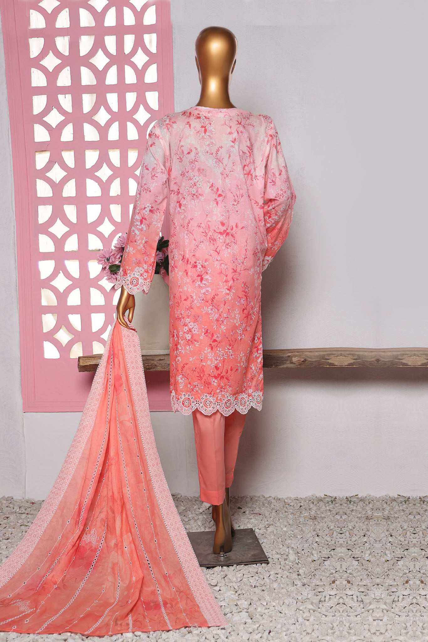 HZ Premium Unstitched 3 Piece Emb Lawnkari Suit-PLK-785 - Image 3