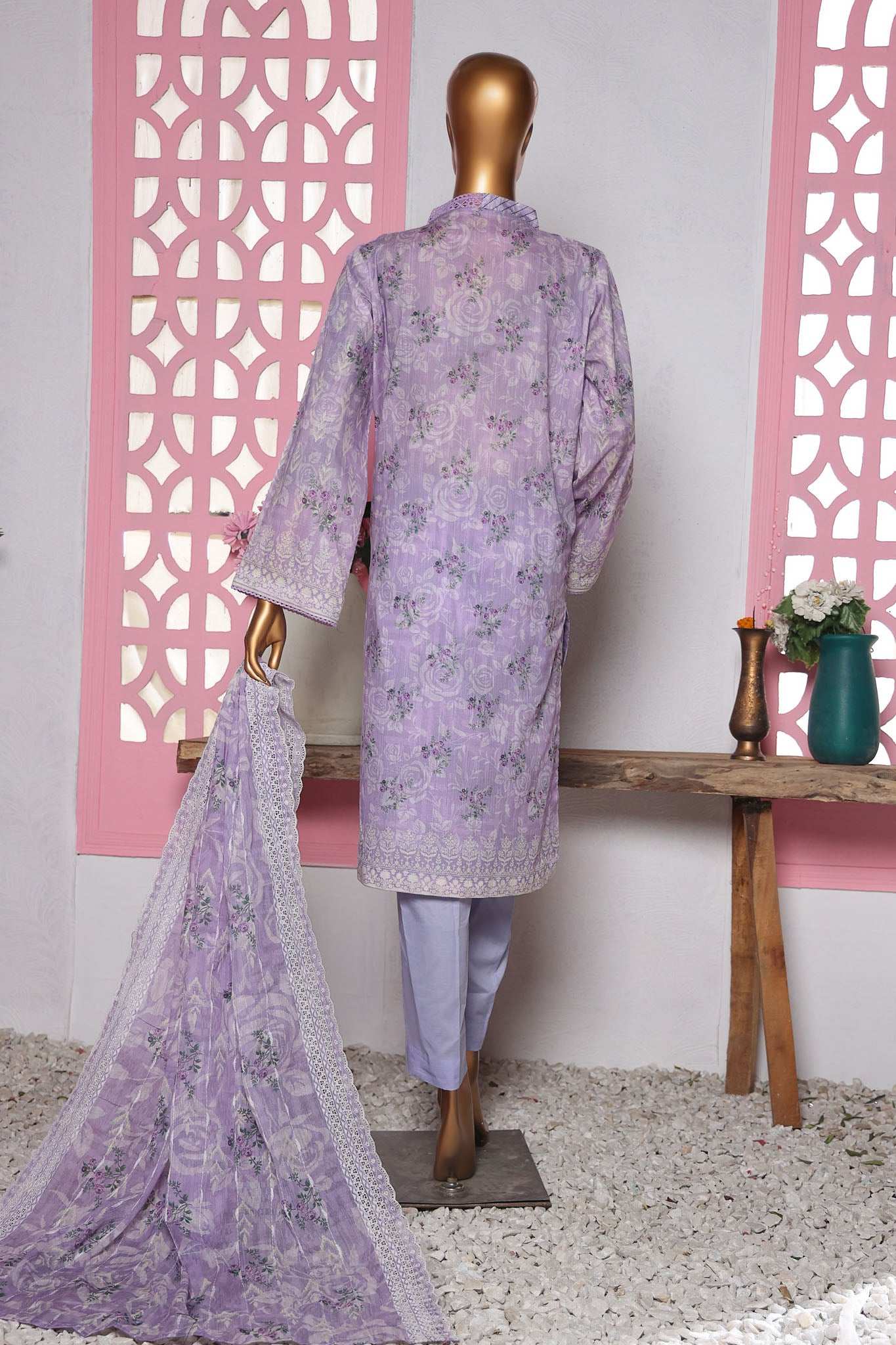 HZ Premium Unstitched 3 Piece Emb Lawnkari Suit-PLK-813 - Image 3