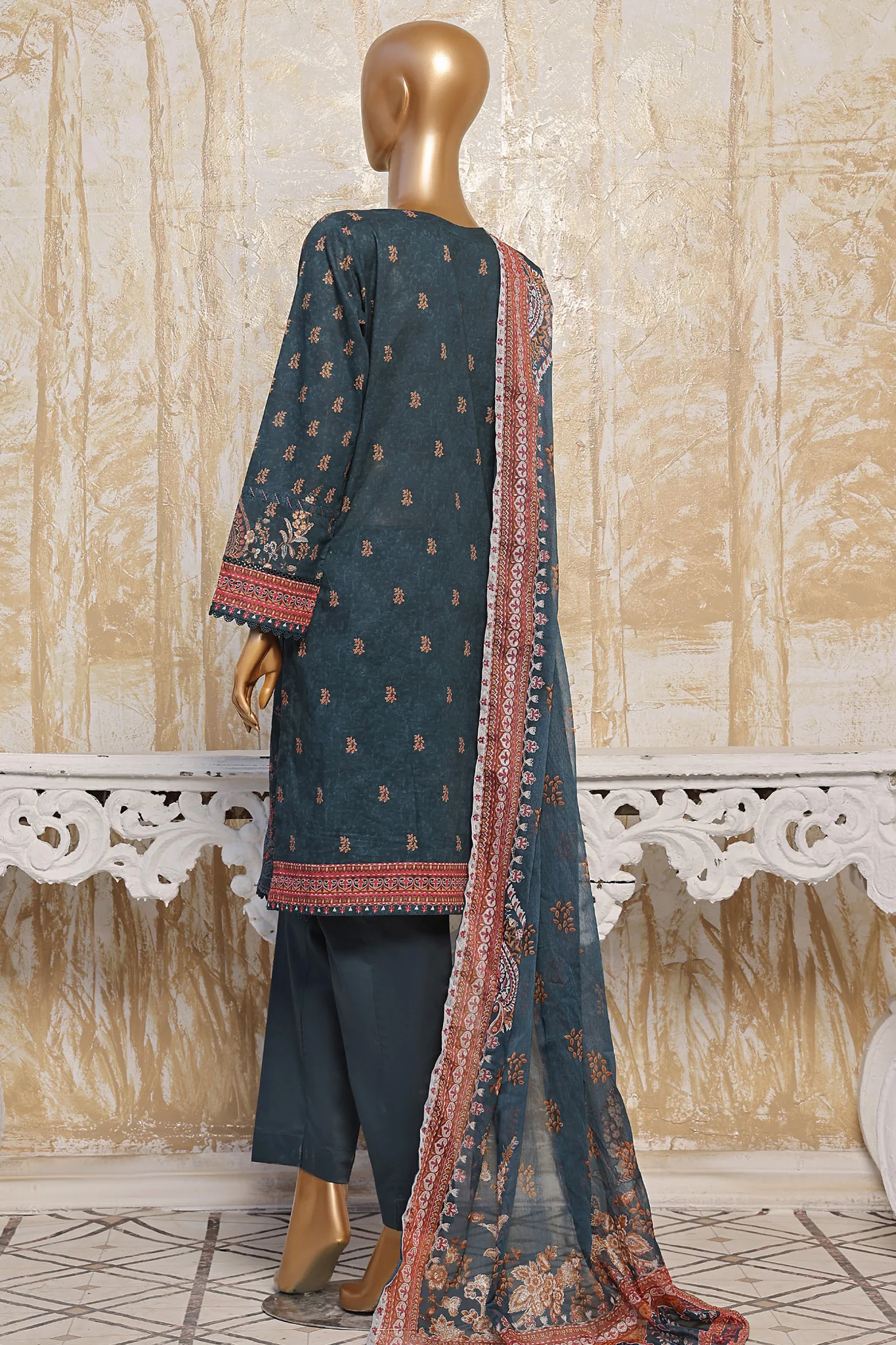 HZ Premium Unstitched 3 Piece Festive Digital Printed Emb Lawn Suit-PFC-782 - Image 3