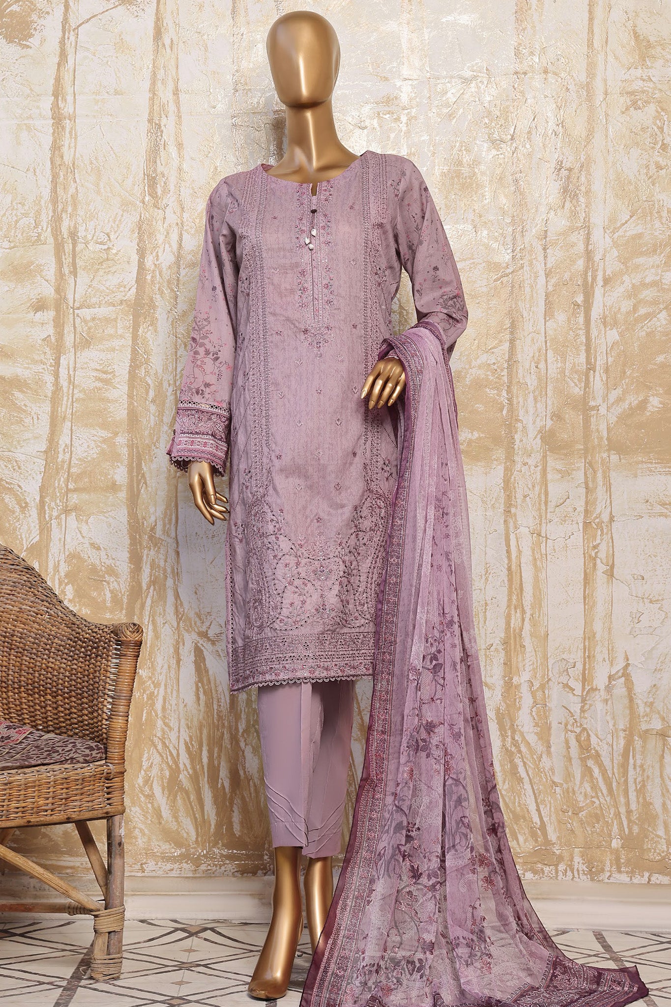 HZ Premium Unstitched 3 Piece Festive Digital Printed Emb Lawn Suit-PFC-783