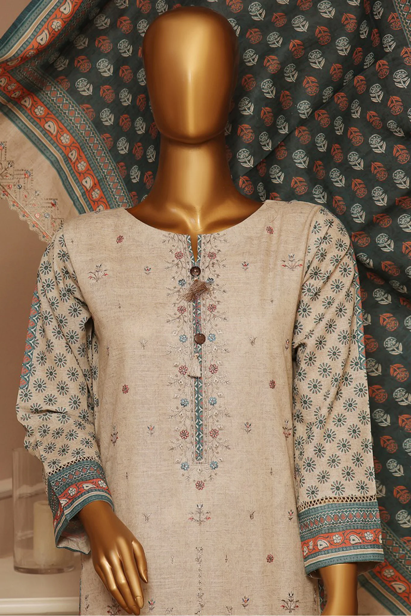 HZ Stitched 3 Piece Emb Khaddar Vol-01 Suit-KE-908 - Image 2