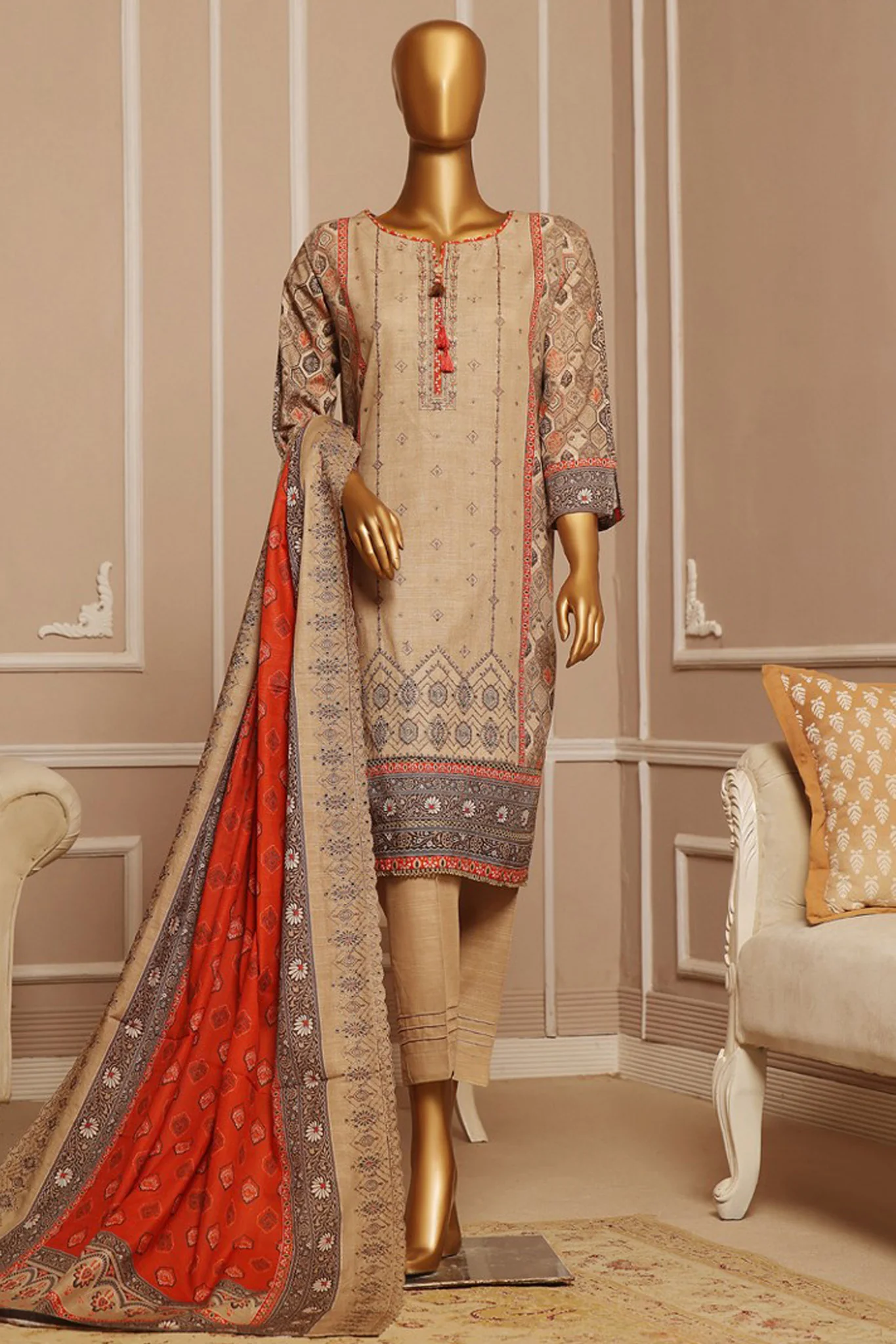 HZ Stitched 3 Piece Emb Khaddar Vol-01 Suit-KE-909