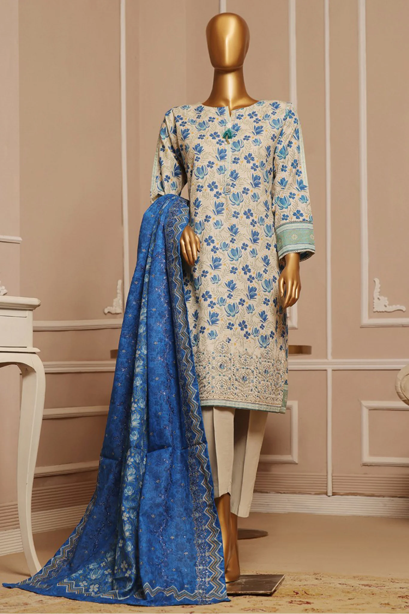 HZ Stitched 3 Piece Emb Khaddar Vol-01 Suit-KE-911